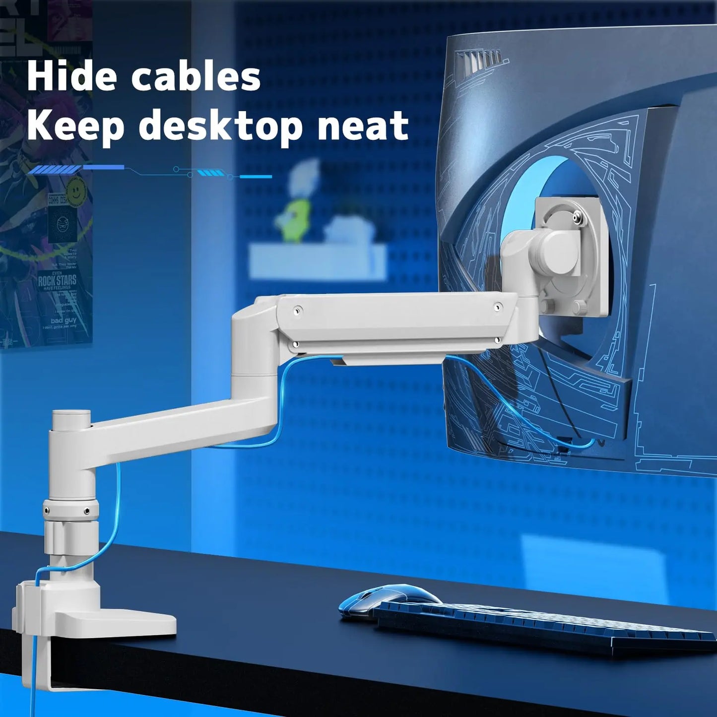 Monitor mount 1 monitors for 17-57 inch flat & curved screen, gas spring monitor desk mount height adjustable tiltable swivel, weight capacity 2-20 kg per arm, white PUTORSEN