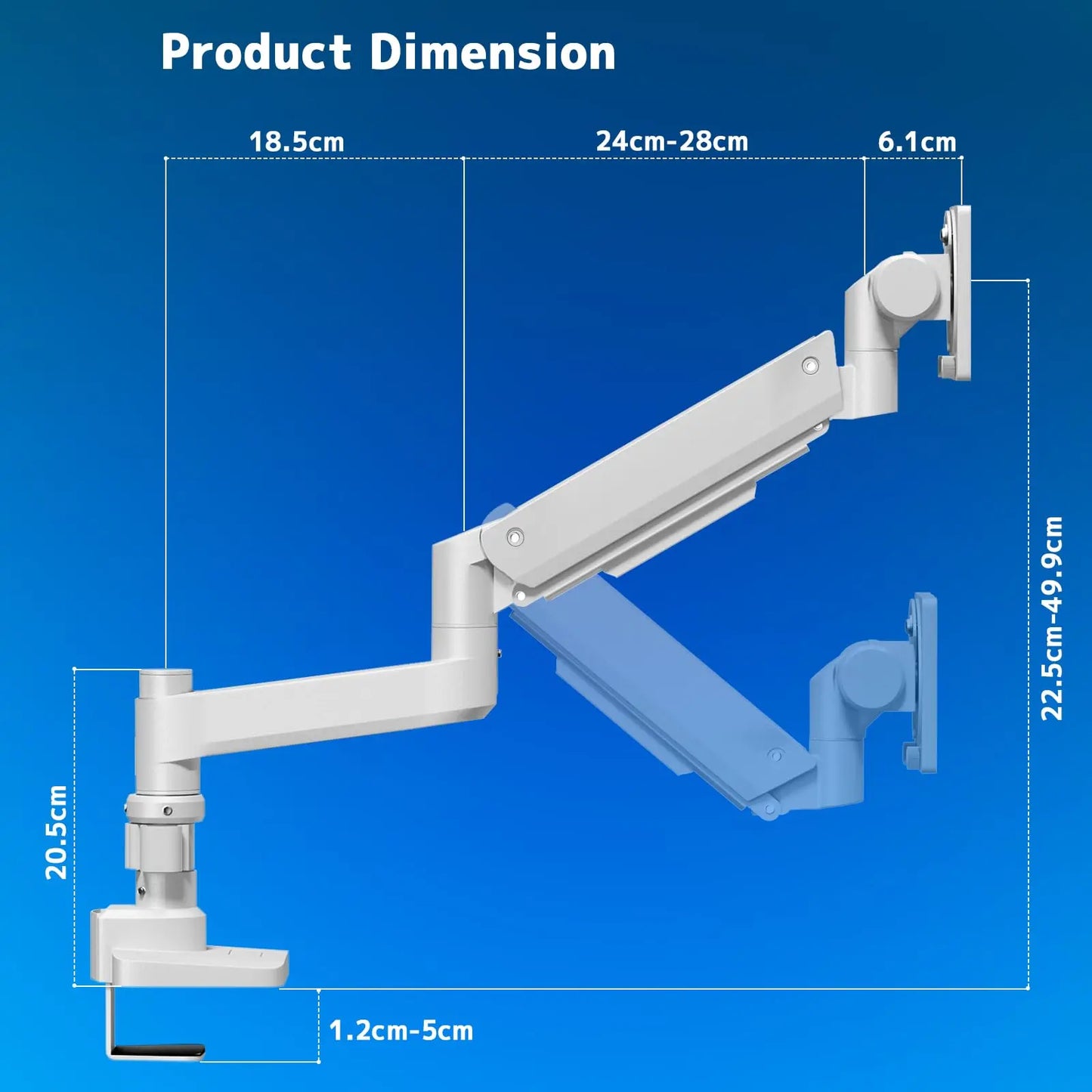 Monitor mount 1 monitors for 17-57 inch flat & curved screen, gas spring monitor desk mount height adjustable tiltable swivel, weight capacity 2-20 kg per arm, white PUTORSEN