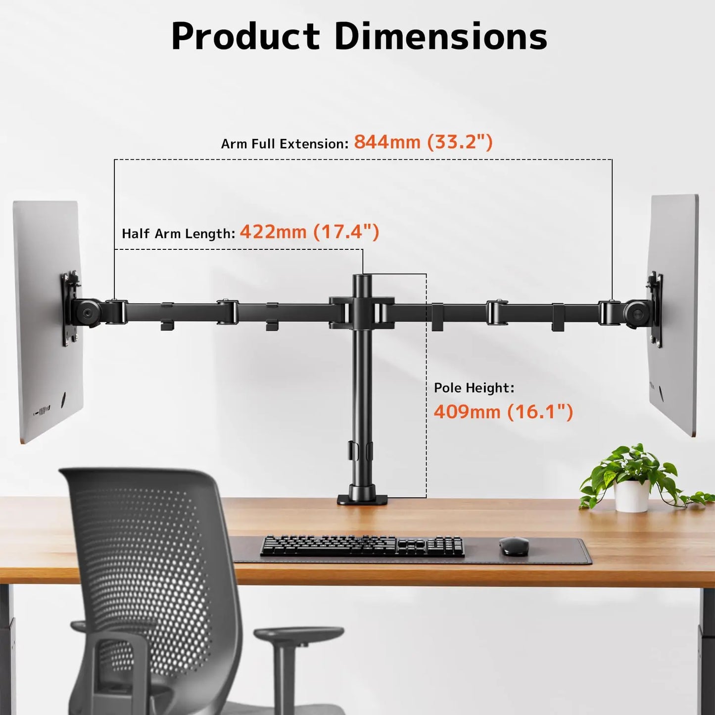 Monitor mount 2 monitors for 17-35 inch flat & curved screen, tilt, swivel and rotatable monitor desk mount, 20 kg per arm, VESA 75x75 / 100x100 PUTORSEN