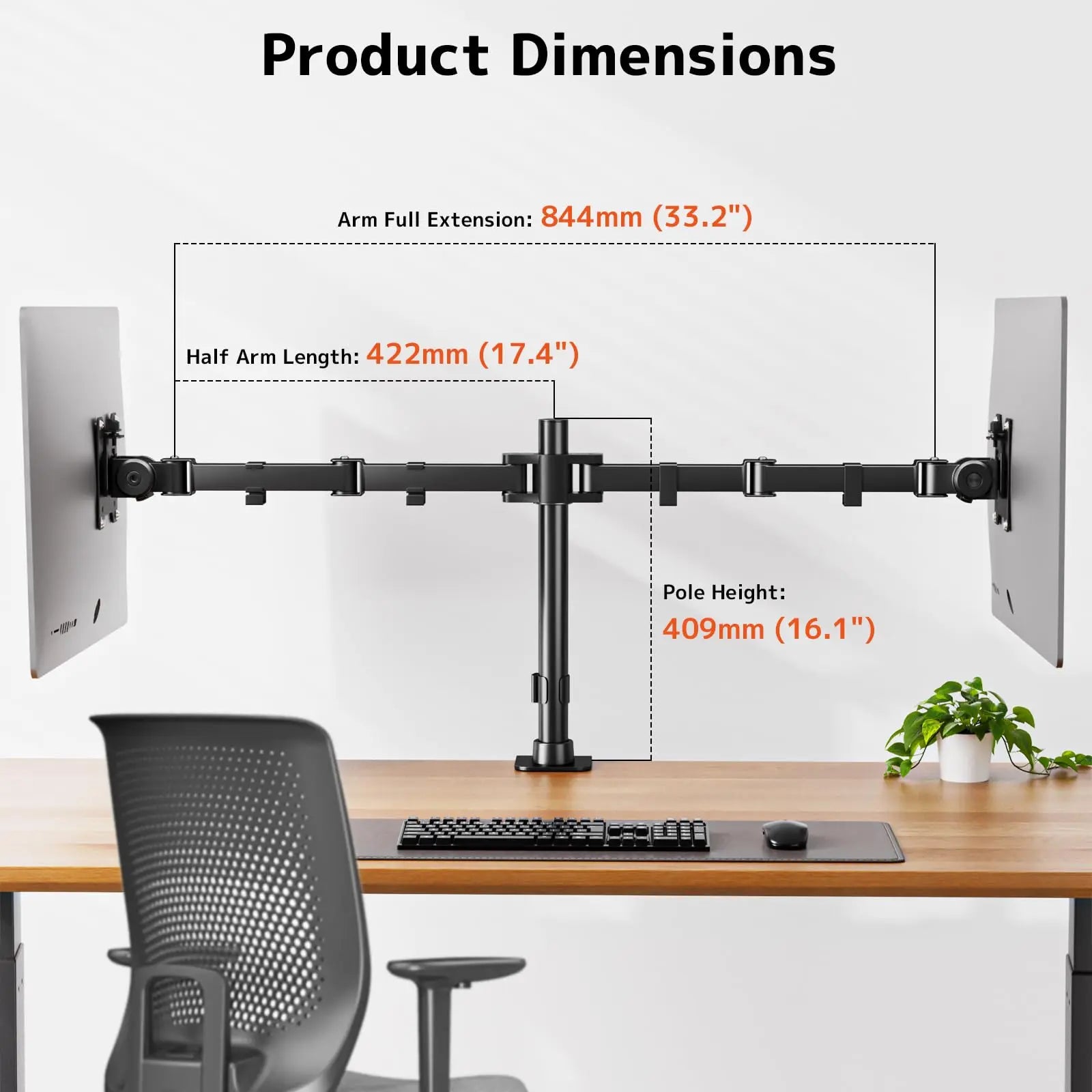 Monitor mount 2 monitors for 17-35 inch flat & curved screen, tilt, swivel and rotatable monitor desk mount, 20 kg per arm, VESA 75x75 / 100x100 PUTORSEN