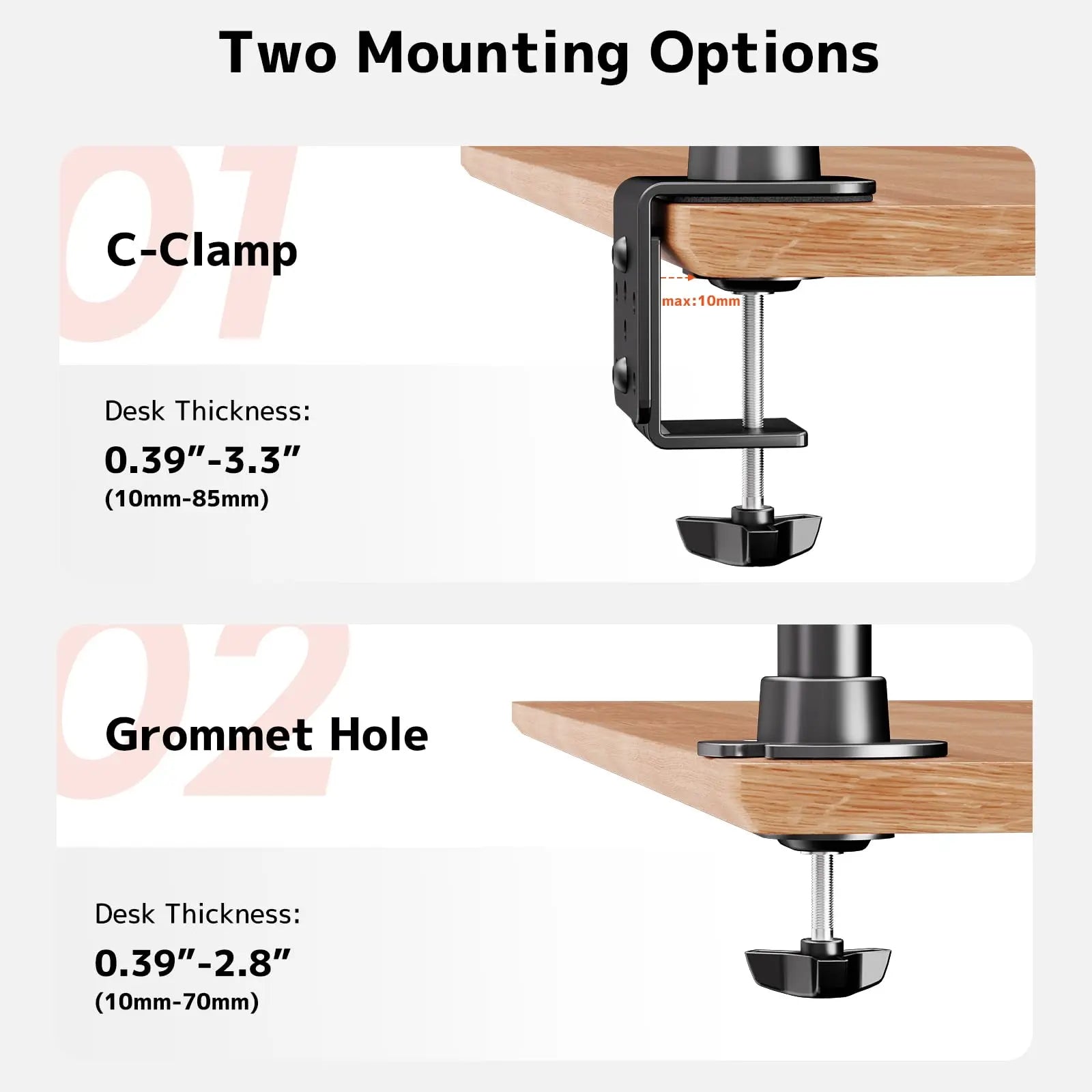 Monitor mount 2 monitors for 17-35 inch flat & curved screen, tilt, swivel and rotatable monitor desk mount, 20 kg per arm, VESA 75x75 / 100x100 PUTORSEN