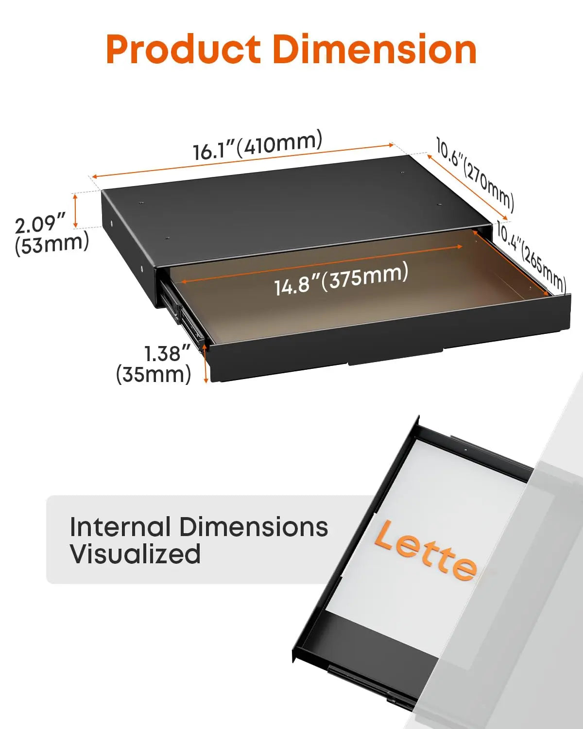 PUTORSEN 14.8" Under Desk Storage Drawer, Smooth Slide-Out Organizer for Standing Desk & Home Office, 17.6 lbs Max Load, Quiet Glide, Black PUTORSEN