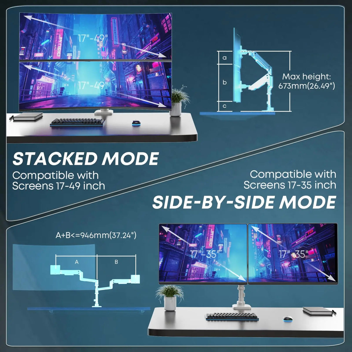 PUTORSEN 17-49 inch Premium Heavy Duty Dual Monitor Arm for Ultrawide Screens up to 44lbs, Vertically Stacked Monitor Desk Mount, Fully Adjustable, VESA 75/100 PUTORSEN