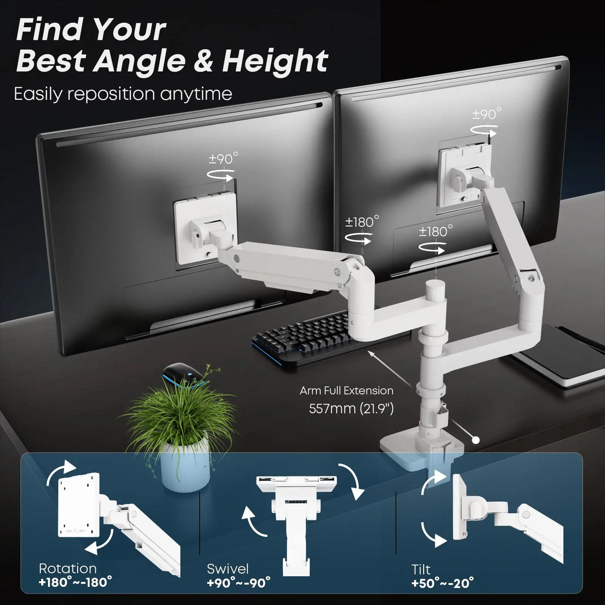 PUTORSEN 17-49 inch Premium Heavy Duty Dual Monitor Arm for Ultrawide Screens up to 44lbs, Vertically Stacked Monitor Desk Mount, Fully Adjustable, VESA 75/100 PUTORSEN