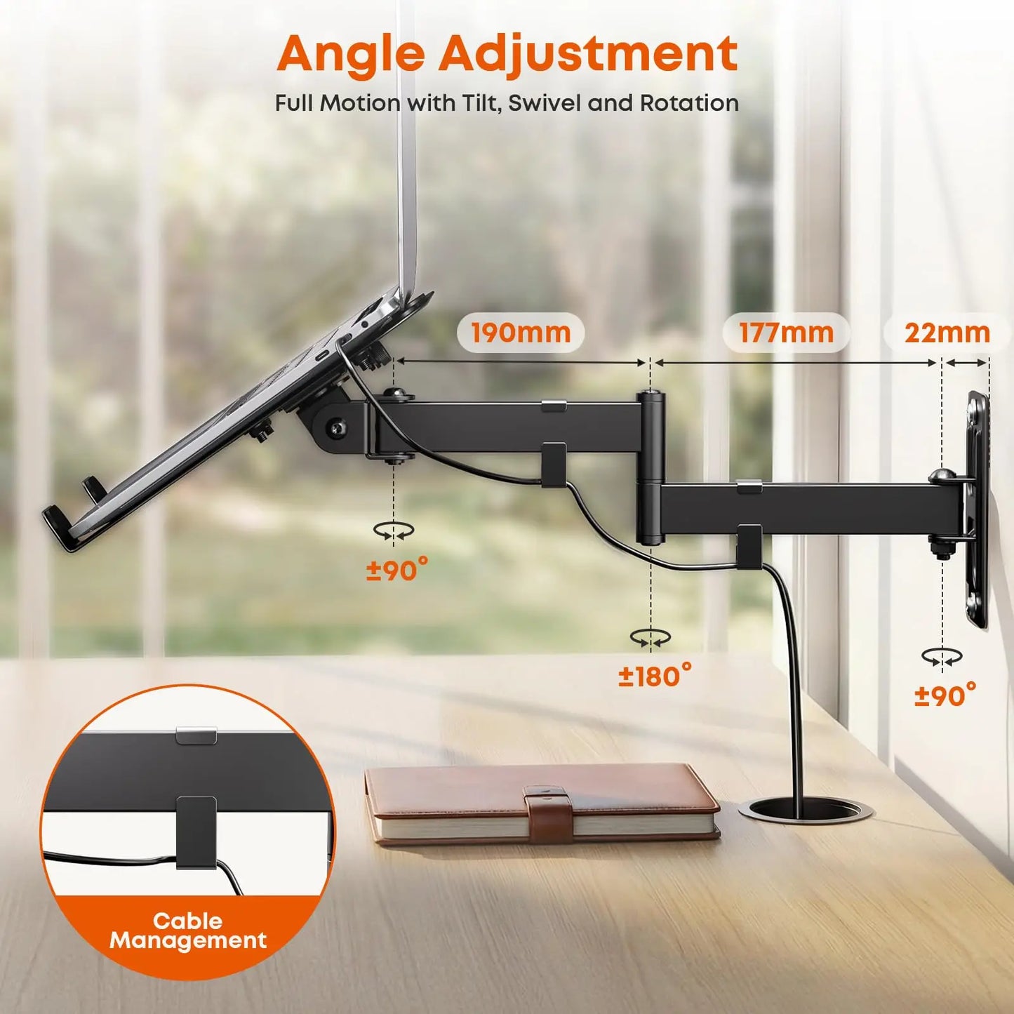 PUTORSEN 2-in-1 Laptop Wall Mount, Adjustable Arm for 10-17 Inch Notebook & Screens Under 32", Holds 4.4-19.8 lbs (Black) PUTORSEN