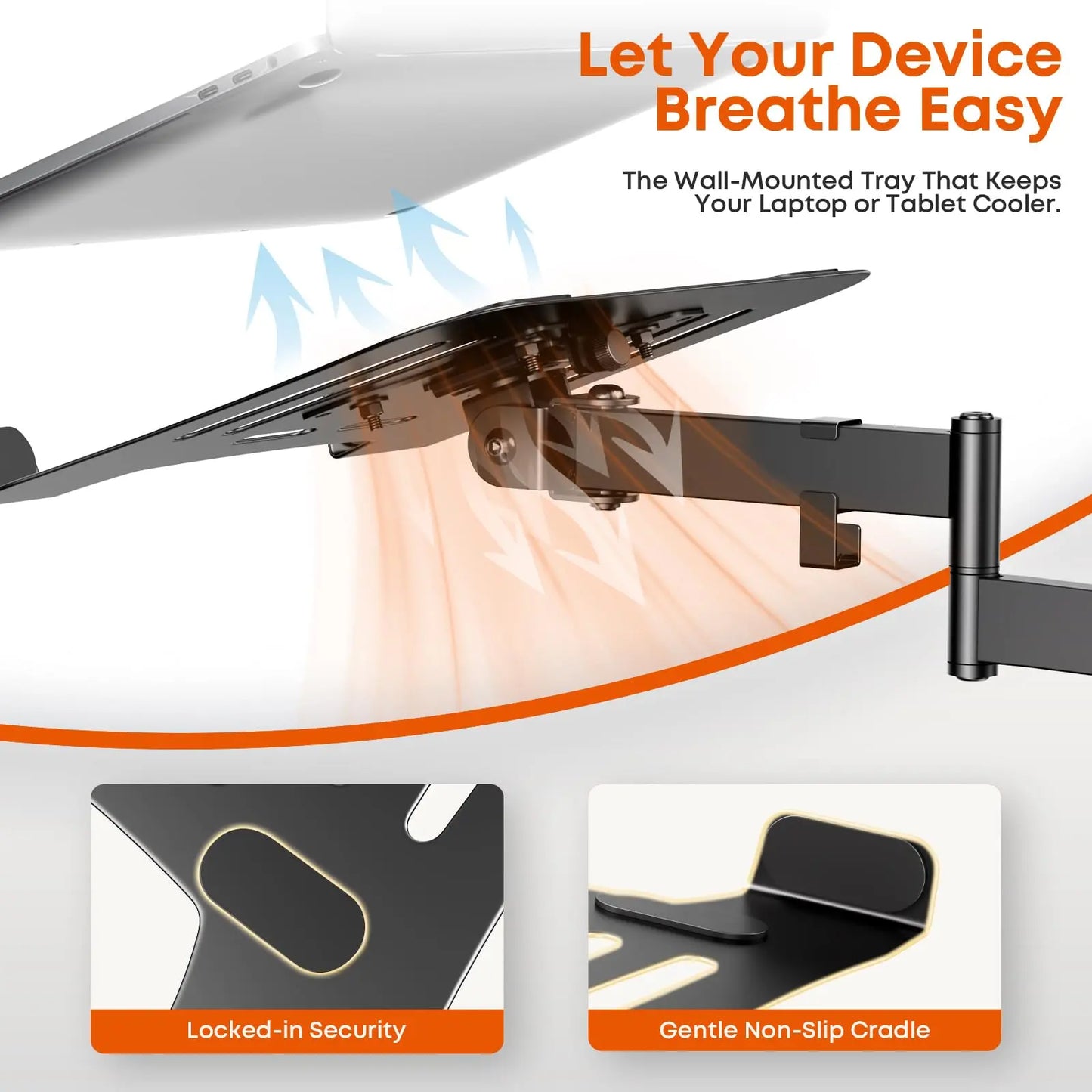 PUTORSEN 2-in-1 Laptop Wall Mount, Adjustable Arm for 10-17 Inch Notebook & Screens Under 32", Holds 4.4-19.8 lbs (Black) PUTORSEN