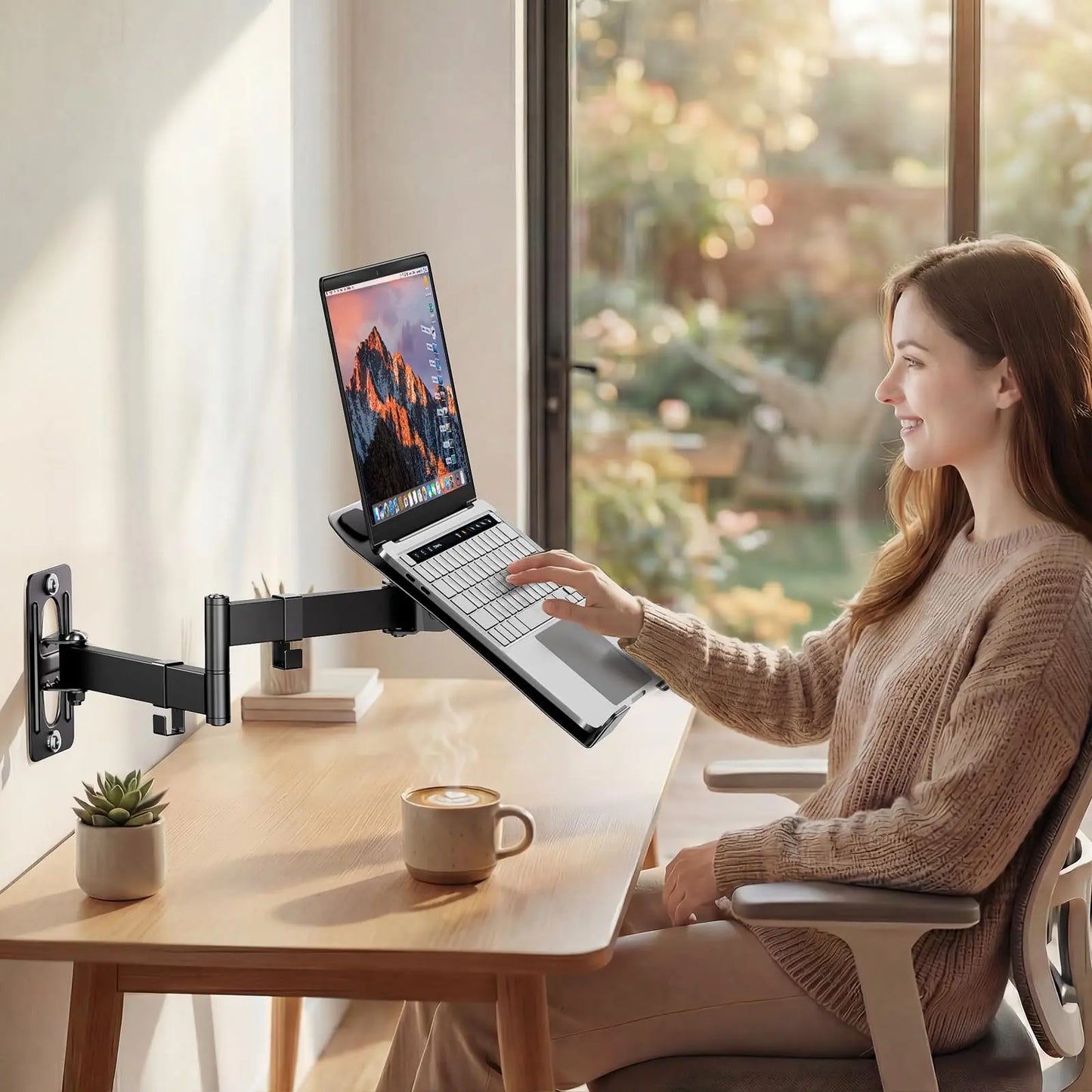 PUTORSEN 2-in-1 Laptop Wall Mount, Adjustable Arm for 10-17 Inch Notebook & Screens Under 32", Holds 4.4-19.8 lbs (Black) PUTORSEN