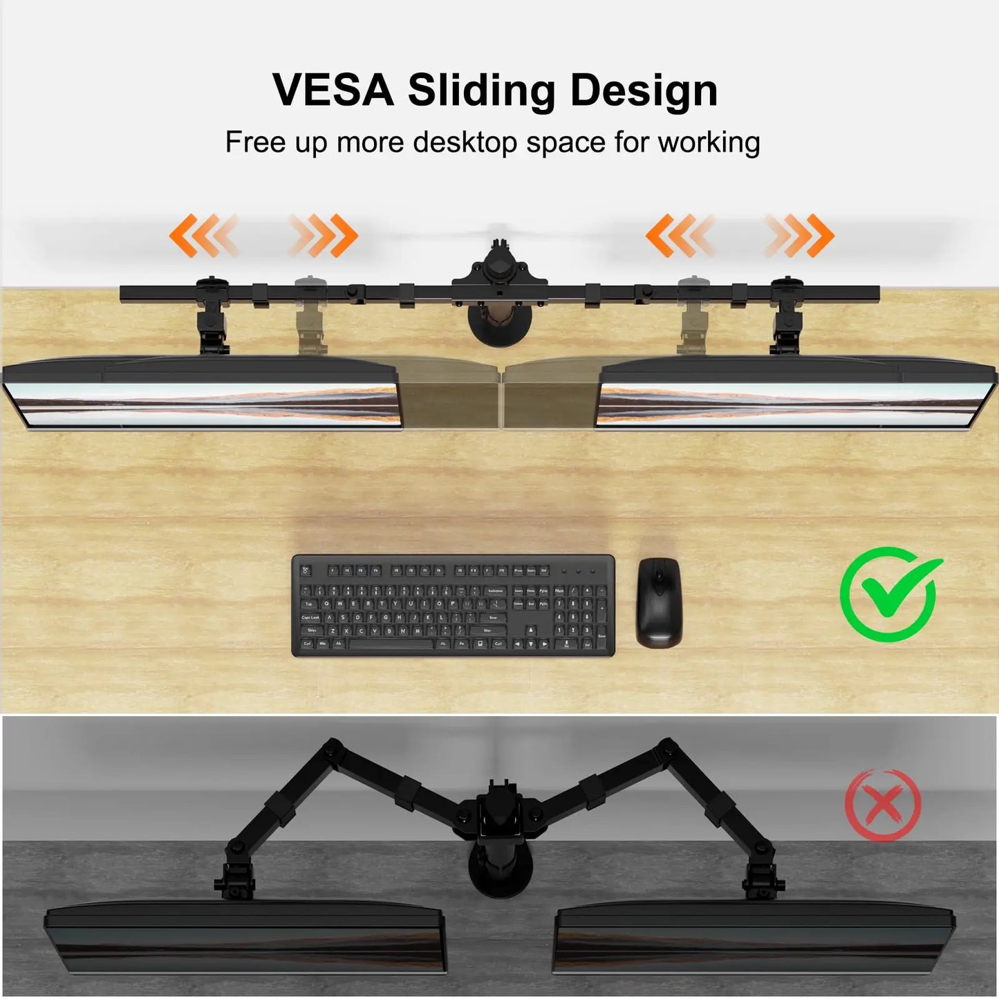 PUTORSEN 24~38 Zoll Monitor Halterung 2 Monitore, Adjustable VESA Slide Bildschirmhalterung 2 Monitore, 9kg pro Arm PUTORSEN