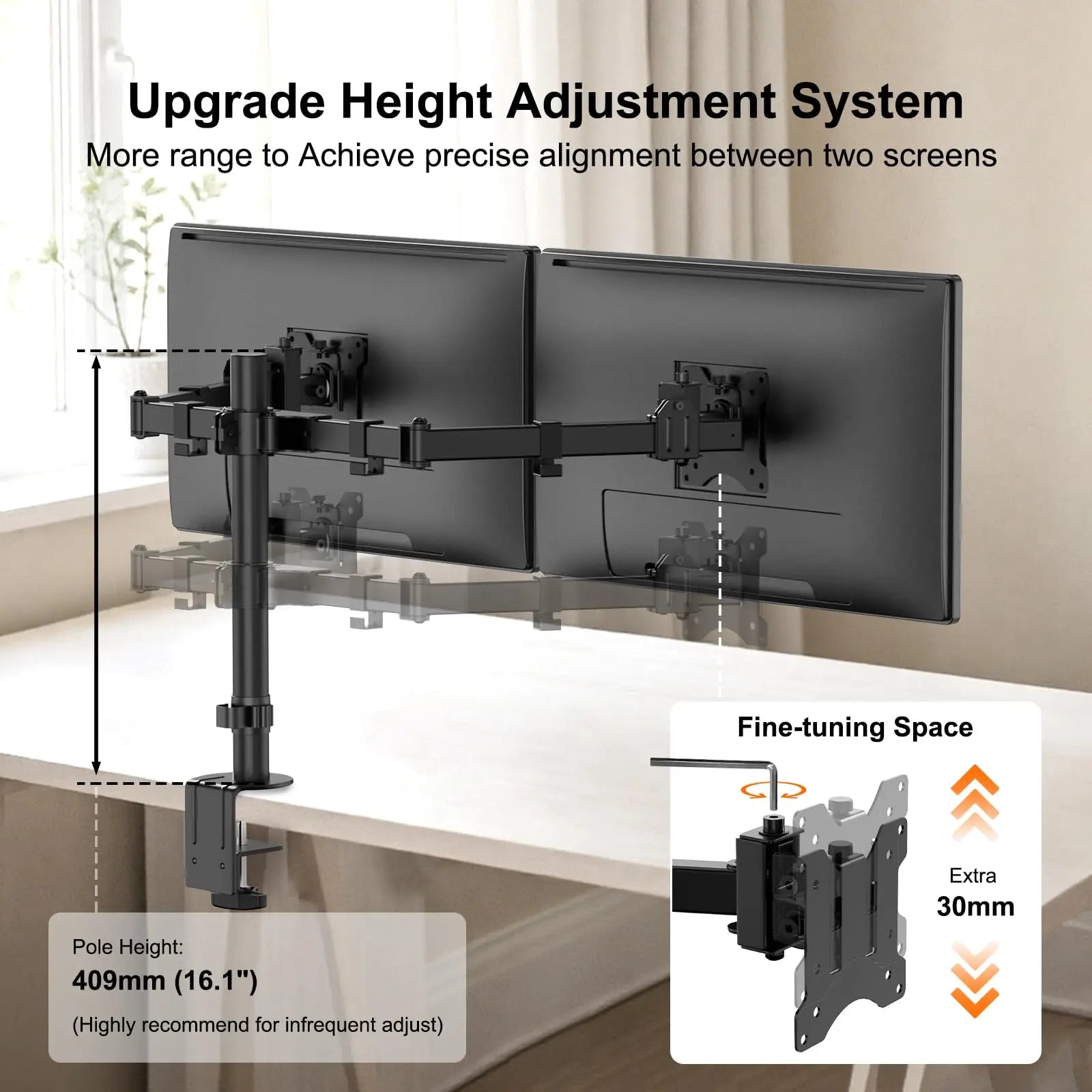 PUTORSEN 24~38 Zoll Monitor Halterung 2 Monitore, Adjustable VESA Slide Bildschirmhalterung 2 Monitore, 9kg pro Arm PUTORSEN
