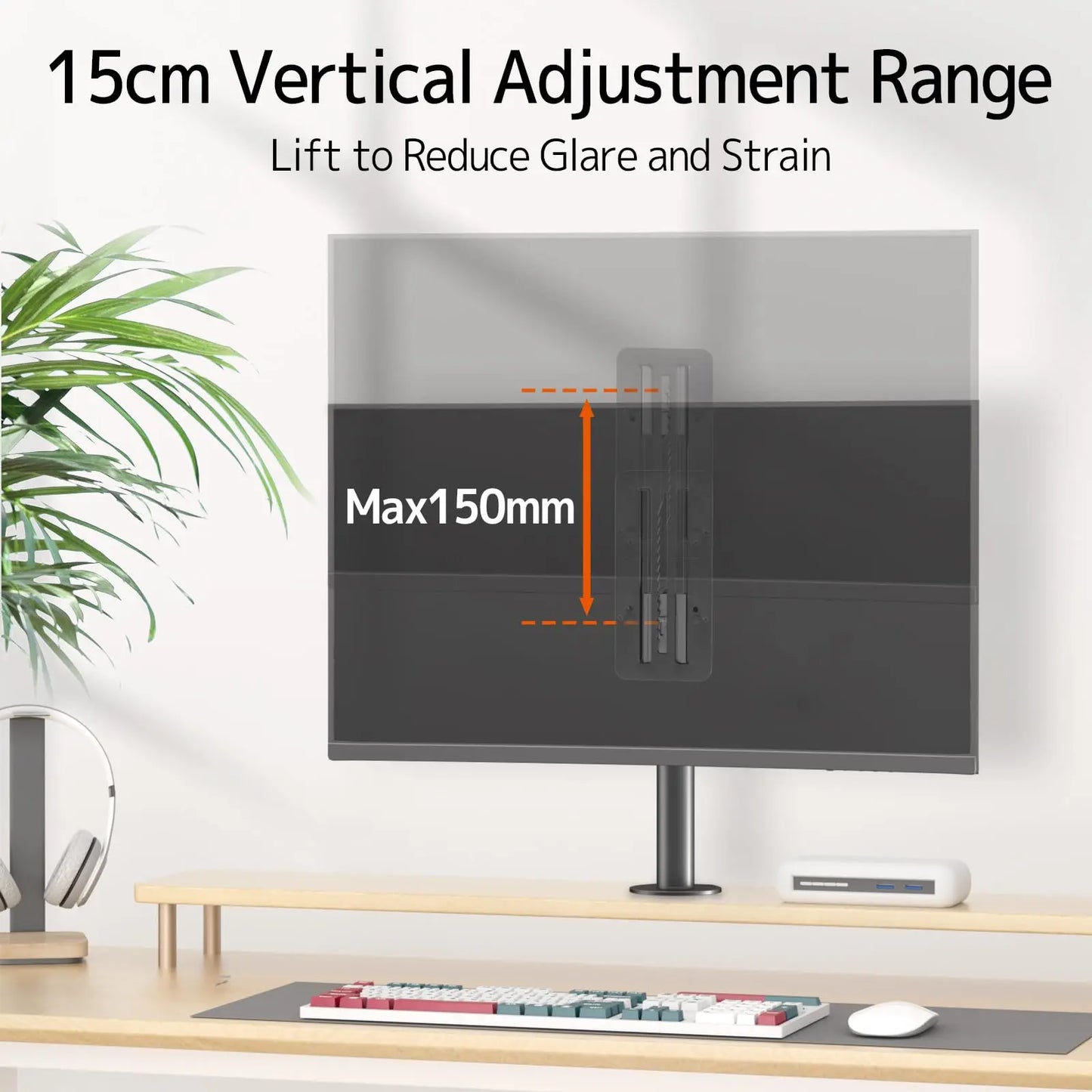 PUTORSEN Adaptateur VESA réglable en Hauteur pour Moniteurs 13 à 27 pouces,Support VESA avec Réglage Vertical de 15 cm,Compatible VESA 75x75/100x100 mm,Charge maximale 8 kg PUTORSEN