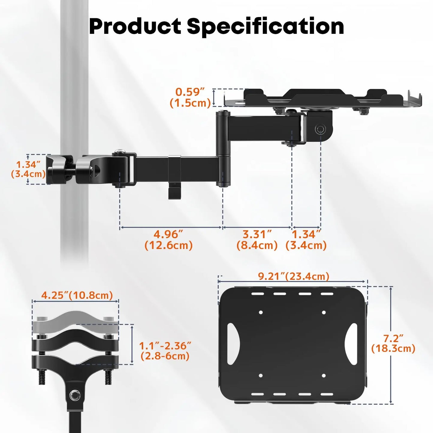 PUTORSEN Adjustable Pole Mount Printer Stand，Printer Pole Mount with 7.2x9.2 Inch Storage Tray for Thermal Printers, Full Motion Arm Holds 11 lbs PUTORSEN