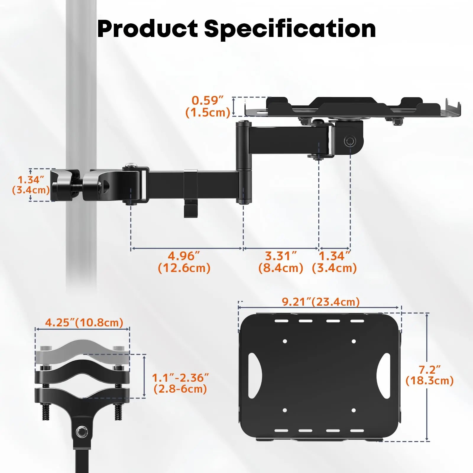 PUTORSEN Adjustable Pole Mount Printer Stand，Printer Pole Mount with 7.2x9.2 Inch Storage Tray for Thermal Printers, Full Motion Arm Holds 11 lbs PUTORSEN