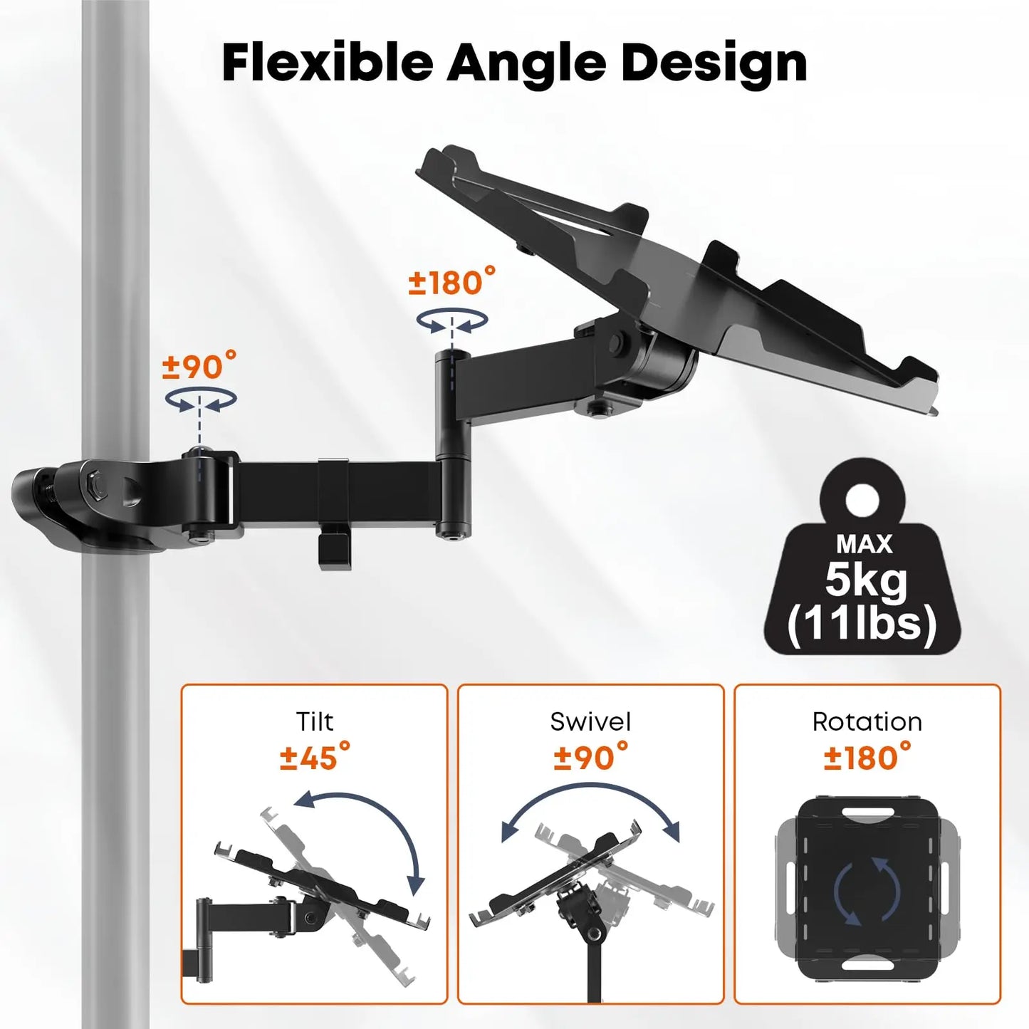 PUTORSEN Adjustable Pole Mount Printer Stand，Printer Pole Mount with 7.2x9.2 Inch Storage Tray for Thermal Printers, Full Motion Arm Holds 11 lbs PUTORSEN
