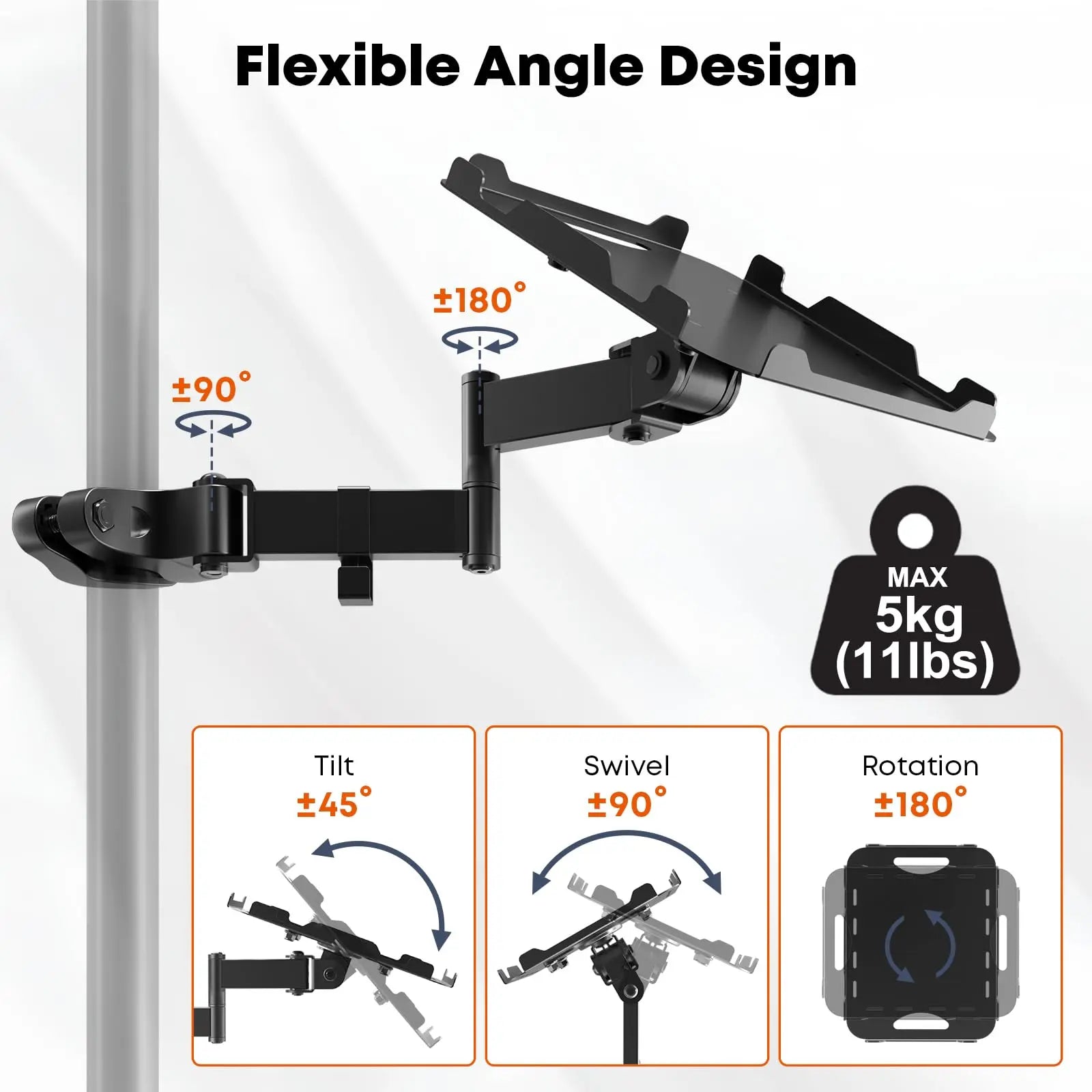 PUTORSEN Adjustable Pole Mount Printer Stand，Printer Pole Mount with 7.2x9.2 Inch Storage Tray for Thermal Printers, Full Motion Arm Holds 11 lbs PUTORSEN