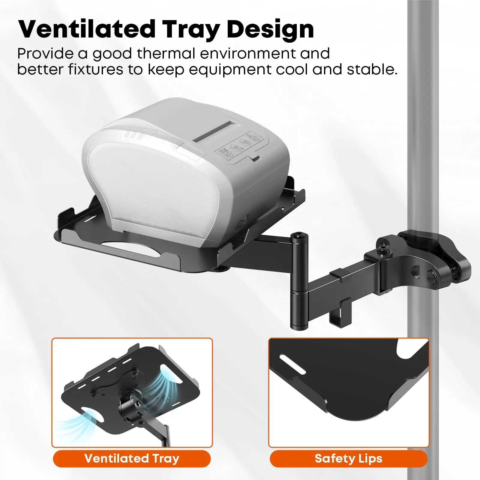 PUTORSEN Adjustable Pole Mount Printer Stand，Printer Pole Mount with 7.2x9.2 Inch Storage Tray for Thermal Printers, Full Motion Arm Holds 11 lbs PUTORSEN