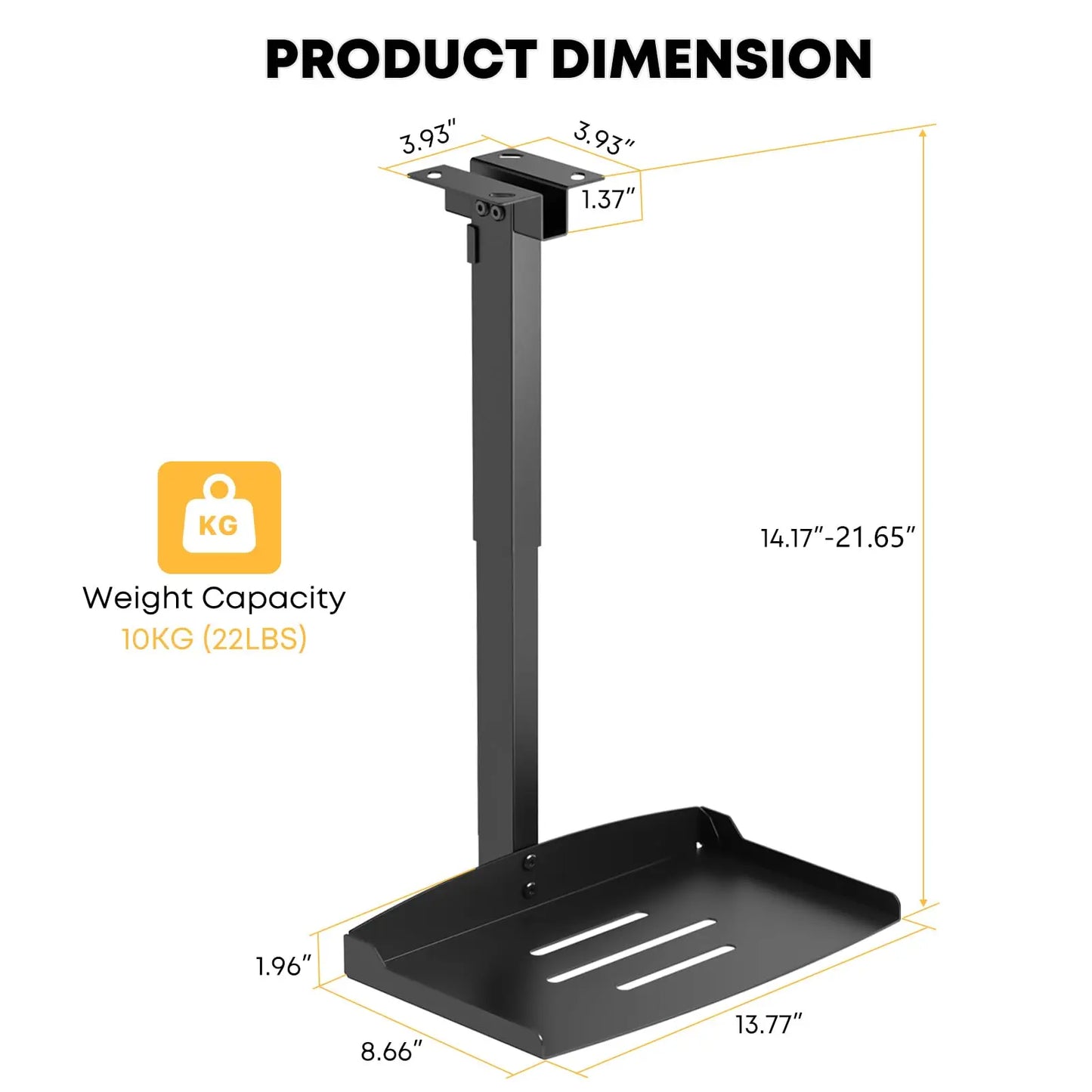 PUTORSEN Adjustable Projector Ceiling Mount,Universal Projector Shelf for Ceiling and Wall, Holds up to 22lbs，No Hole Installation, Hidden Cable Routing, Black PUTORSEN