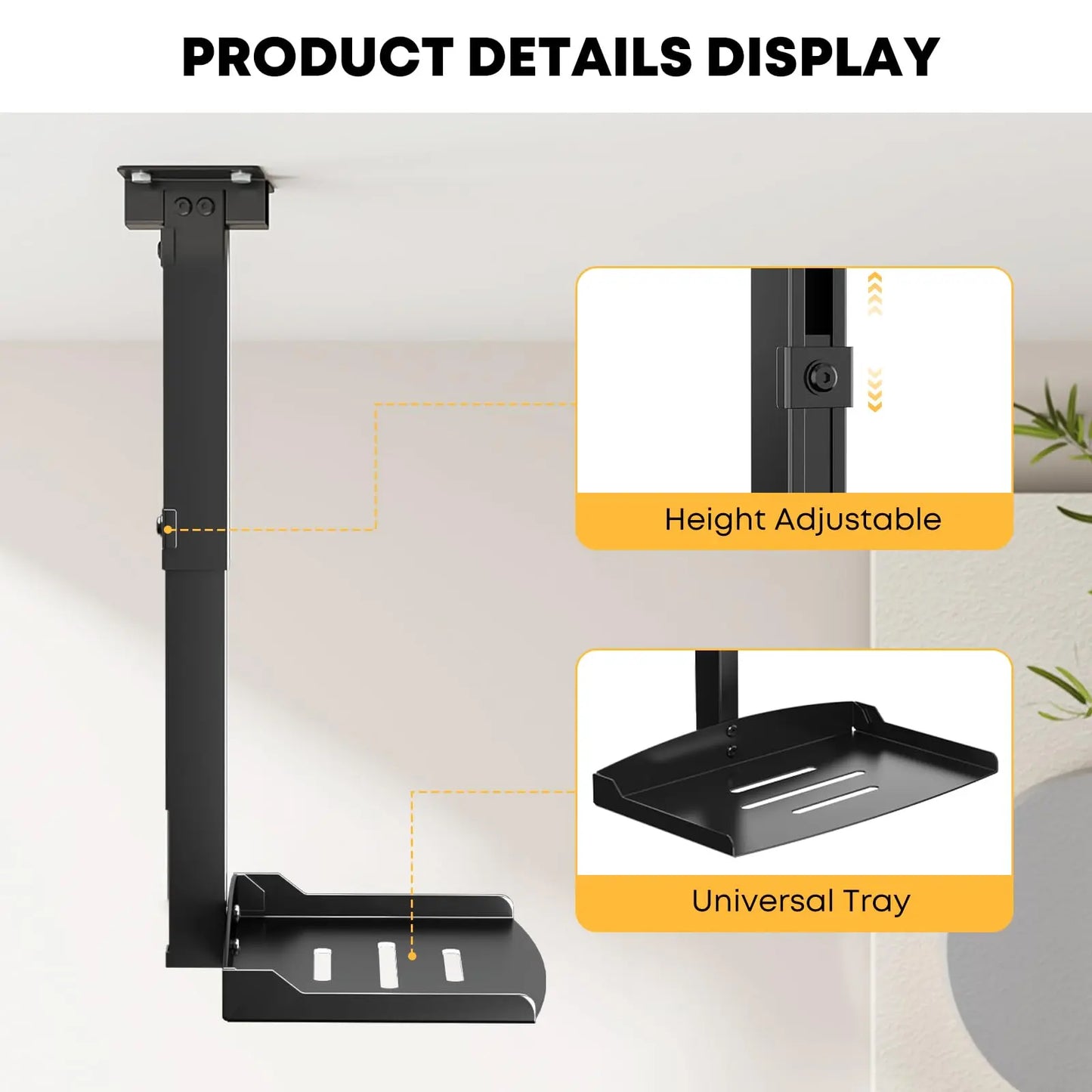 PUTORSEN Adjustable Projector Ceiling Mount,Universal Projector Shelf for Ceiling and Wall, Holds up to 22lbs，No Hole Installation, Hidden Cable Routing, Black PUTORSEN