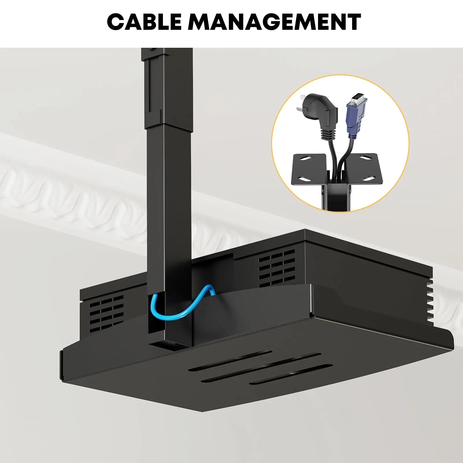 PUTORSEN Adjustable Projector Ceiling Mount,Universal Projector Shelf for Ceiling and Wall, Holds up to 22lbs，No Hole Installation, Hidden Cable Routing, Black PUTORSEN