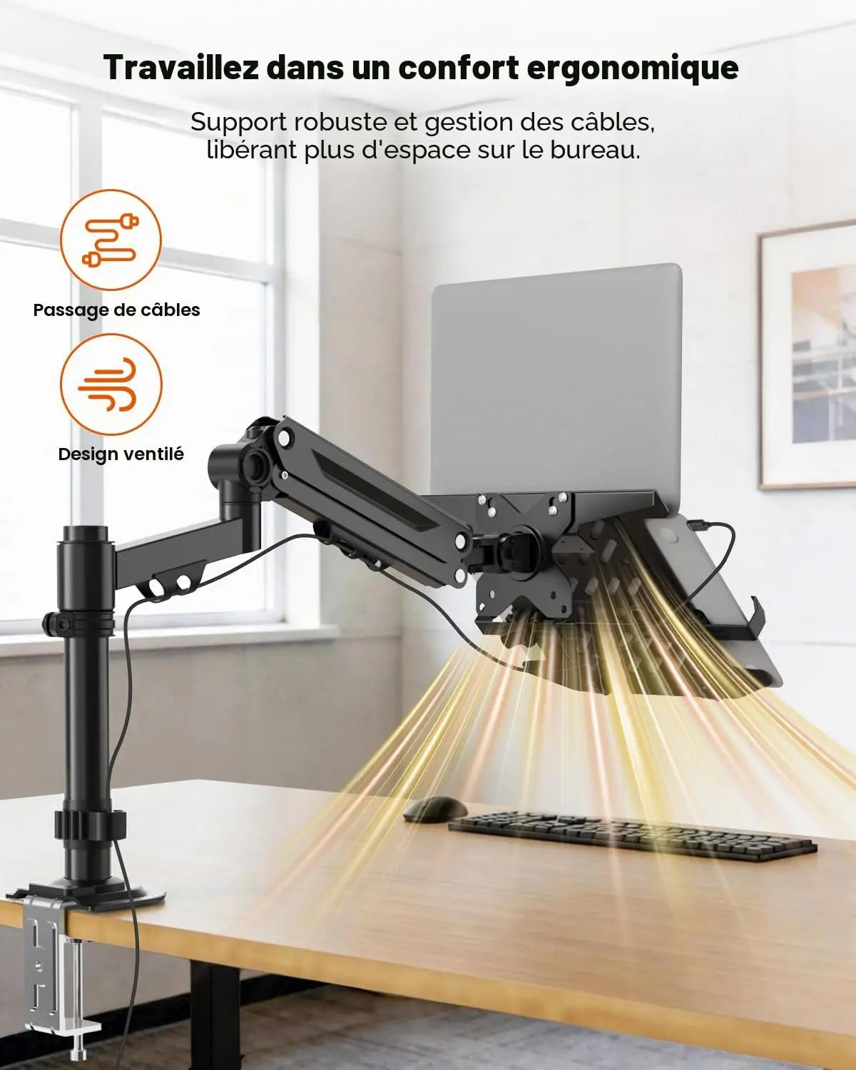 PUTORSEN Bras Support pour PC Portable 18" et Moniteur 17–40", Charge maximale 12 kg, plateau pour ordinateur portable, VESA 75x75/100x100 mm PUTORSEN