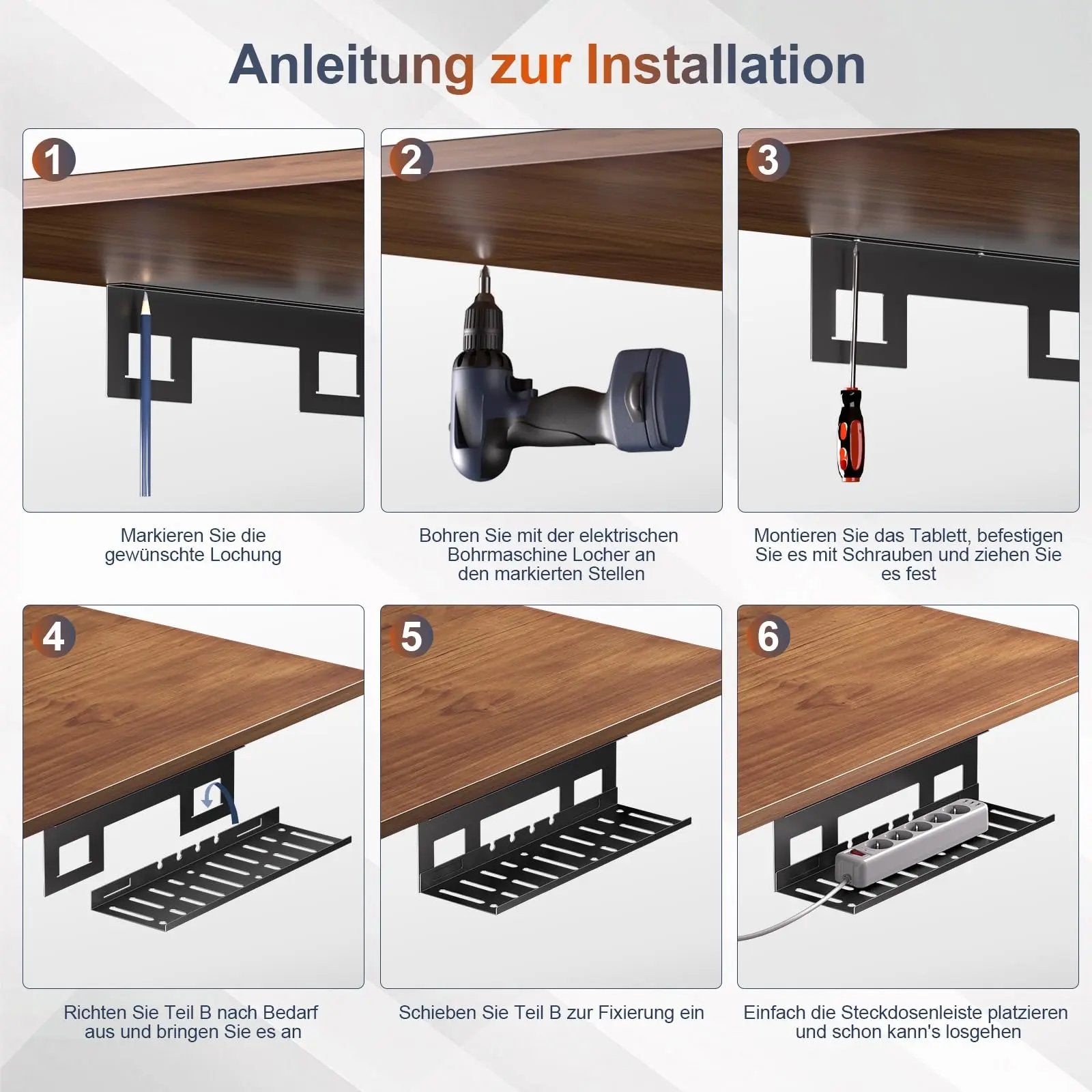 PUTORSEN Cable Tray Desk for Optimal Cable Management - Ideal for Home Office and Workstations, with up to 3kg Load Capacity & Ventilation PUTORSEN