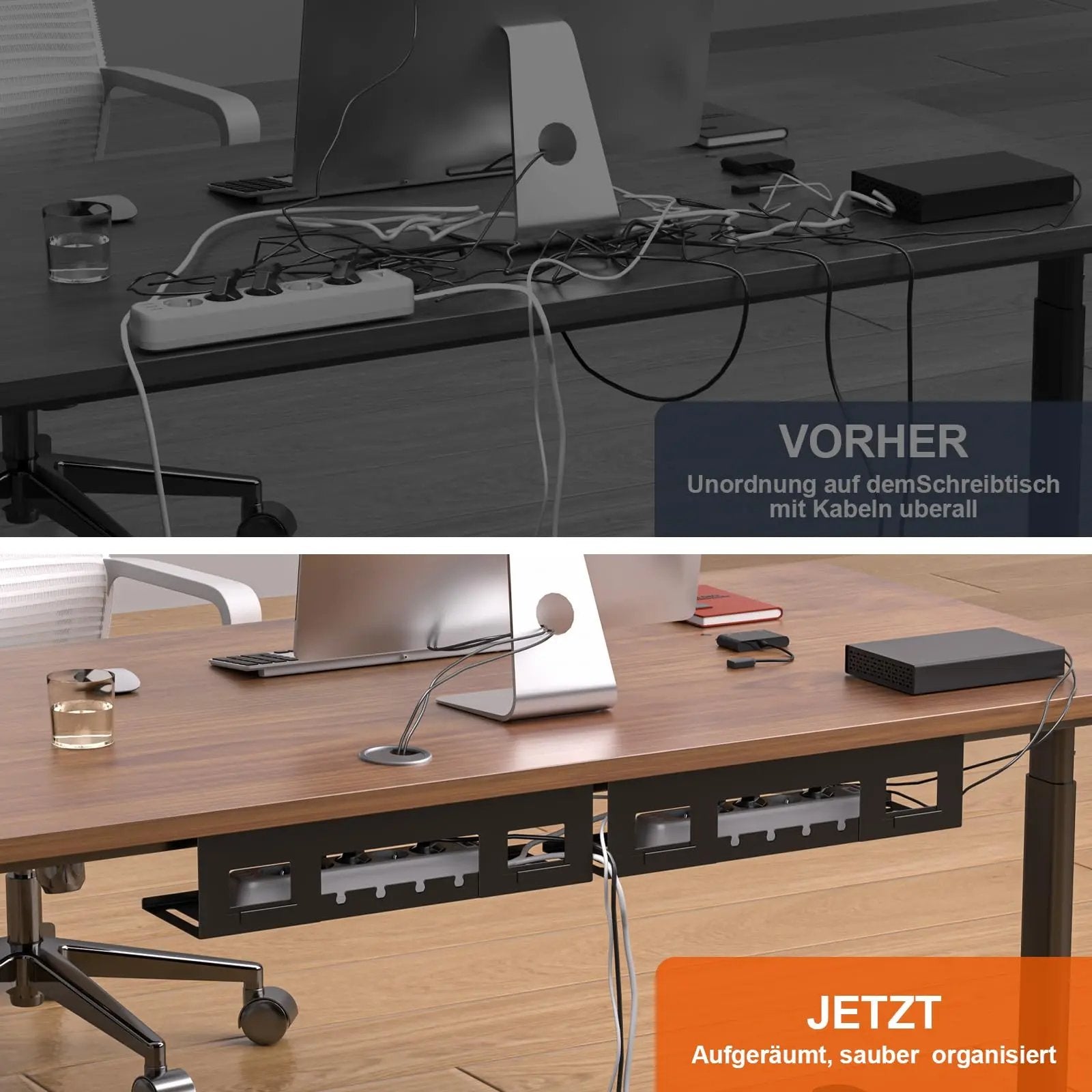 PUTORSEN Cable Tray Desk for Optimal Cable Management - Ideal for Home Office and Workstations, with up to 3kg Load Capacity & Ventilation, 2-Pack Set PUTORSEN