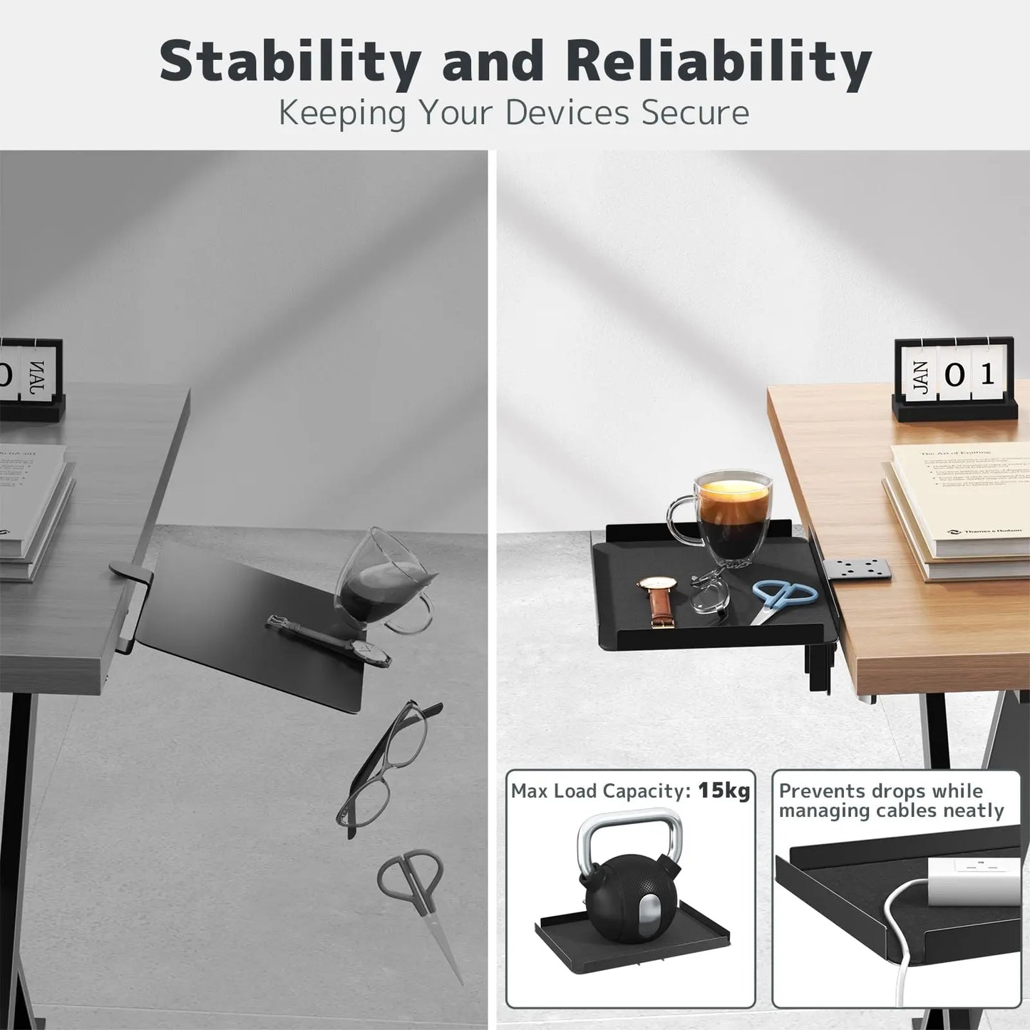 PUTORSEN Clamp-On Desk Organizer | Fits Desks up to 2.36 inches (60mm) | 33 lb Load Capacity | Universal for Home Office & Workshop | Black (12 x 9 inches) PUTORSEN