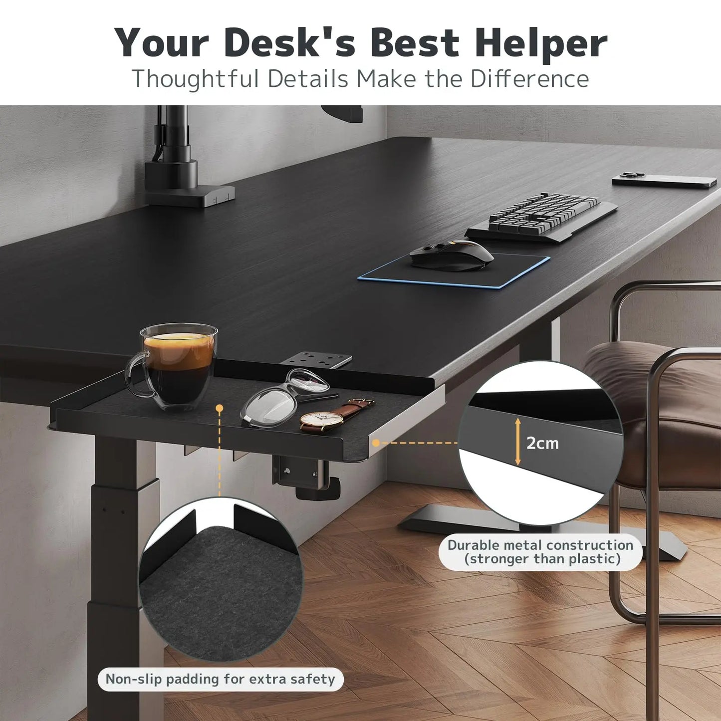 PUTORSEN Clamp-On Desk Organizer | Fits Desks up to 2.36 inches (60mm) | 33 lb Load Capacity | Universal for Home Office & Workshop | Black (12 x 9 inches) PUTORSEN