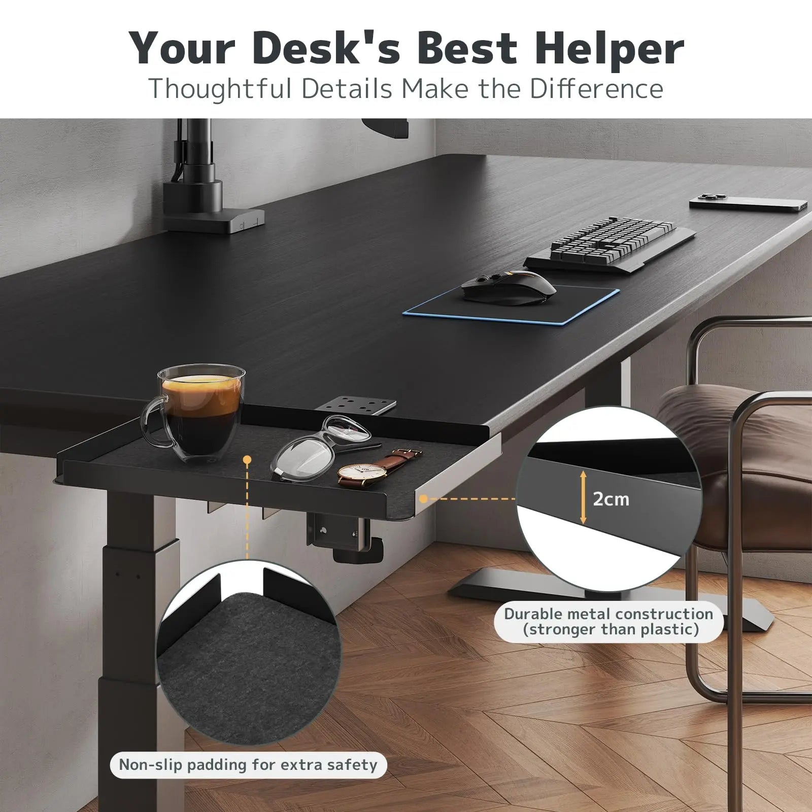 PUTORSEN Clamp-On Desk Organizer | Fits Desks up to 2.36 inches (60mm) | 33 lb Load Capacity | Universal for Home Office & Workshop | Black (12 x 9 inches) PUTORSEN