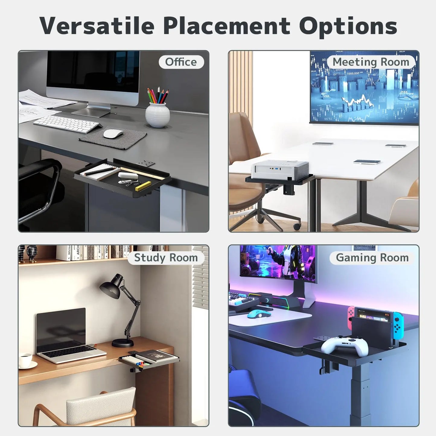 PUTORSEN Clamp-On Desk Organizer | Fits Desks up to 2.36 inches (60mm) | 33 lb Load Capacity | Universal for Home Office & Workshop | Black (12 x 9 inches) PUTORSEN