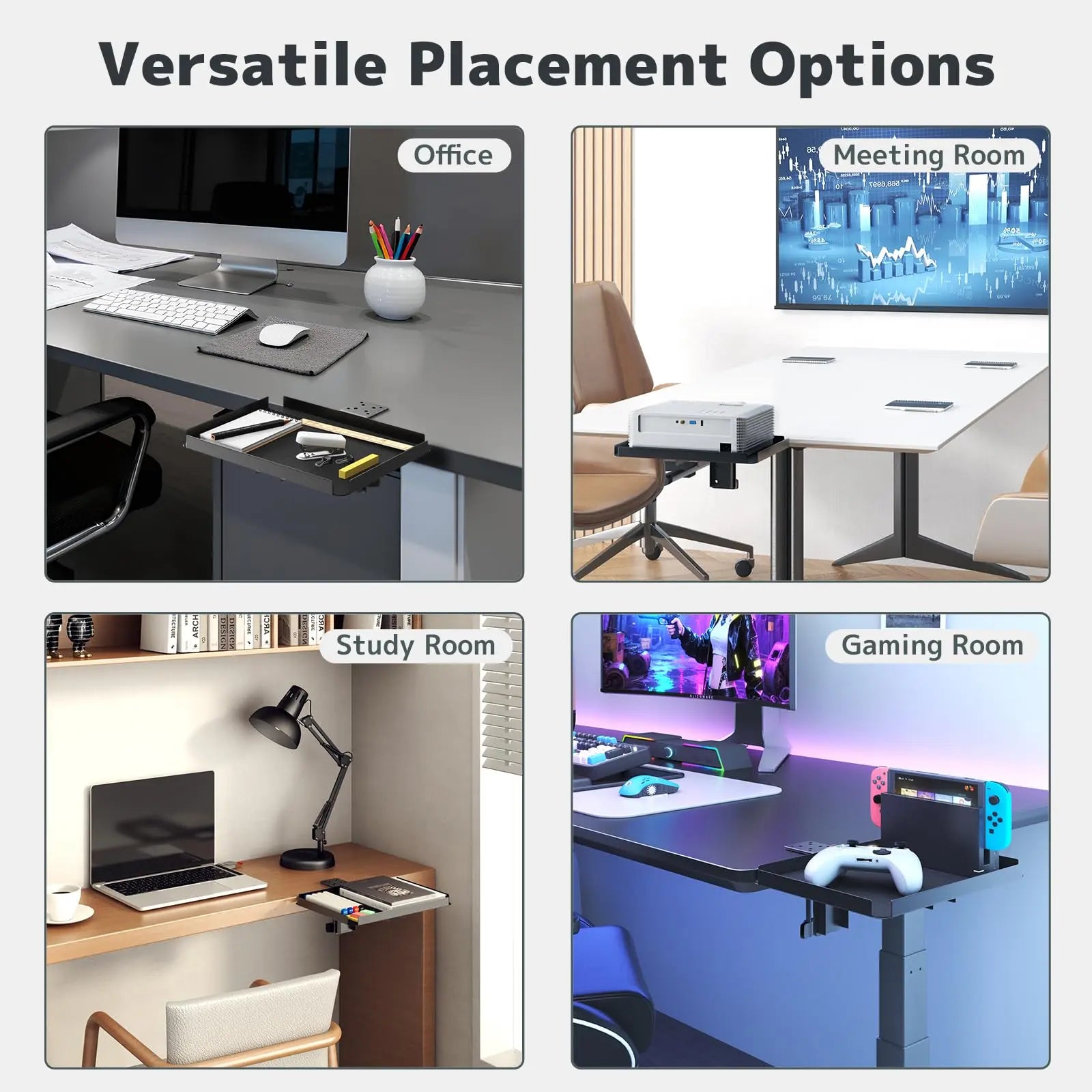 PUTORSEN Clamp-On Desk Organizer | Fits Desks up to 2.36 inches (60mm) | 33 lb Load Capacity | Universal for Home Office & Workshop | Black (12 x 9 inches) PUTORSEN