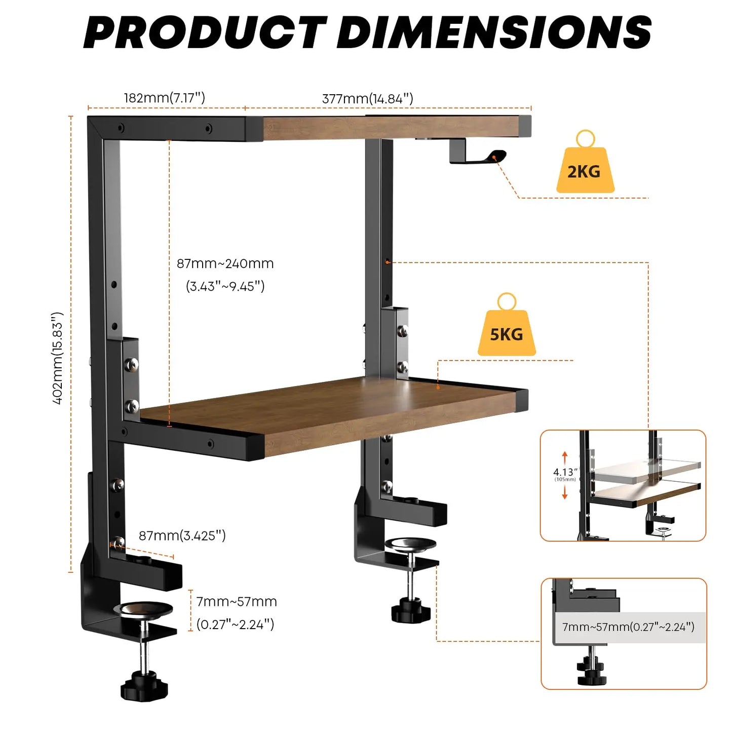 PUTORSEN Clamp on 15 inch above or below Desk PUTORSEN