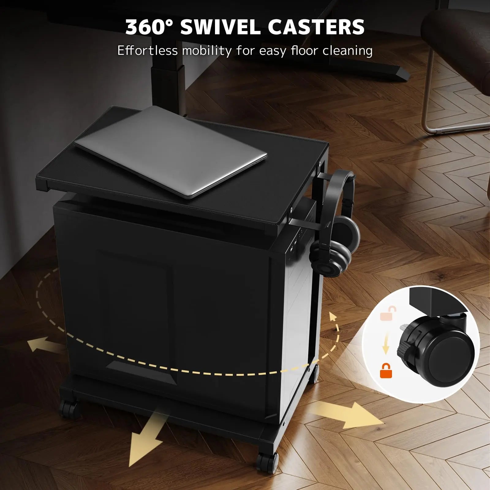 PUTORSEN Computer Tower Stand Cart - 2-Tier CPU Cart with 4 Casters, Rolling Holder with Pegboard & 2 Hooks, Height Adjustable from 20 7/16" to 30 1/4" PUTORSEN