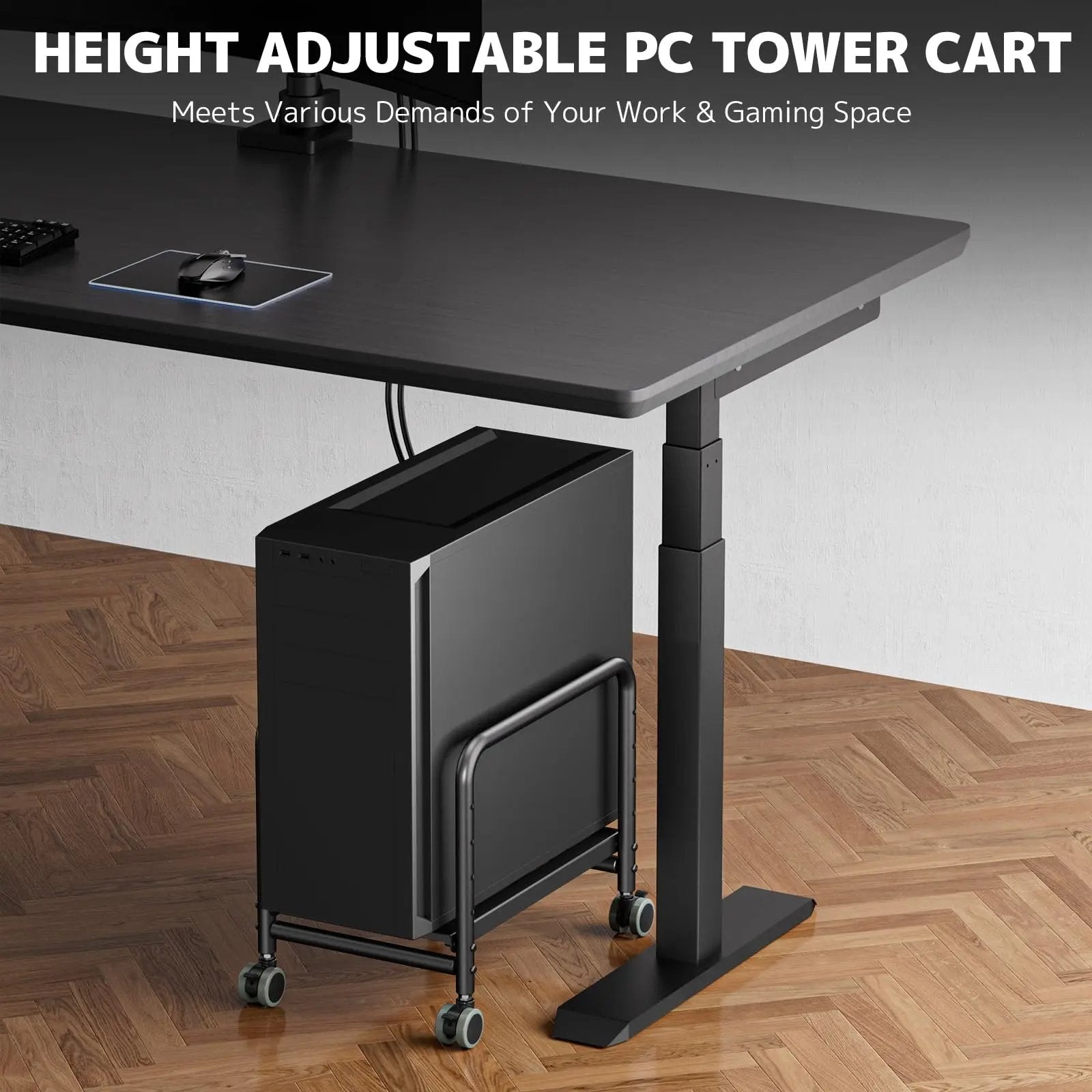 PUTORSEN Computer Tower Stand Under Desk - Height Adjustable PC Stand for Most Mid-Tower, Black PUTORSEN