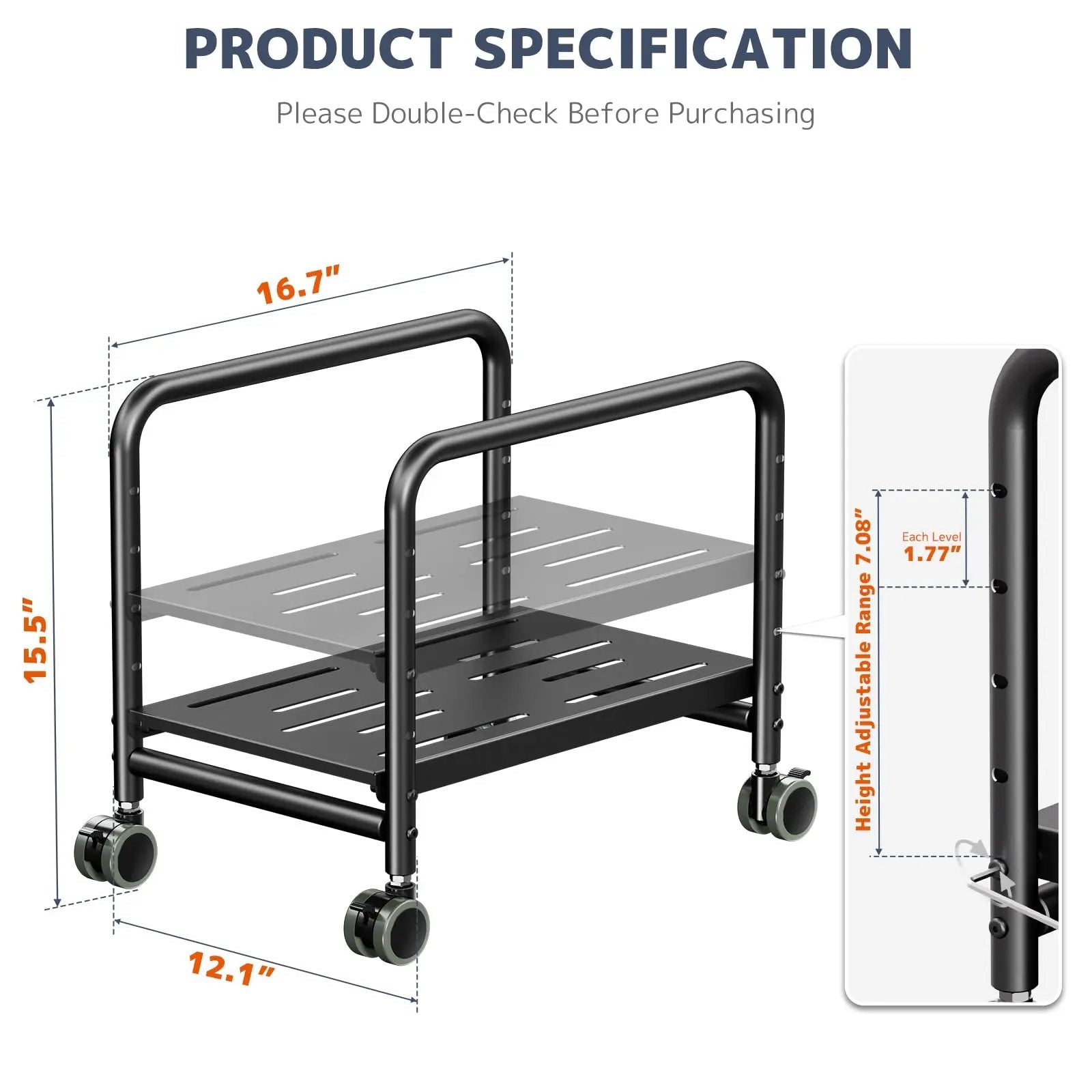 PUTORSEN Computer Tower Stand Under Desk - Height Adjustable PC Stand for Most Mid-Tower, Black PUTORSEN