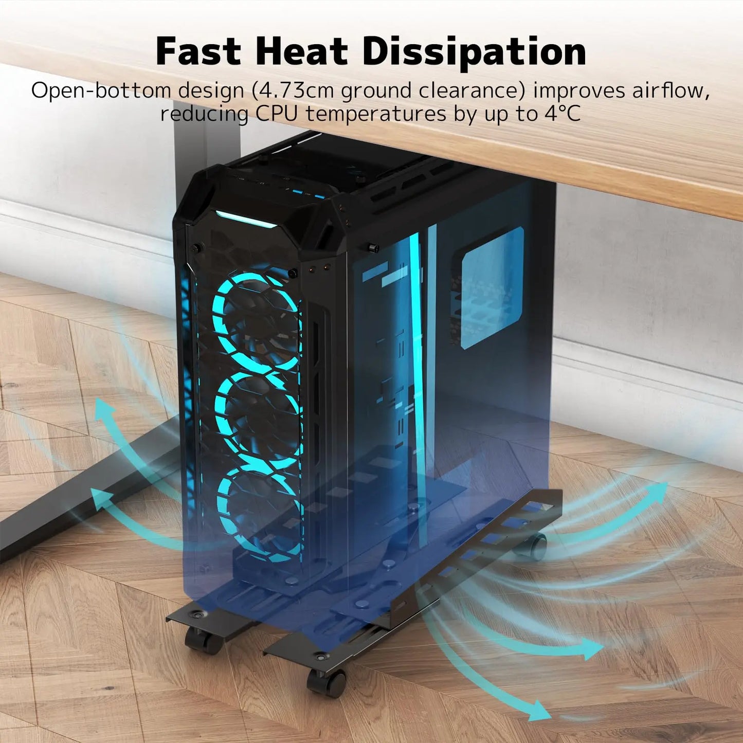 PUTORSEN Computer Tower Stand - Under Desk PC Stand for Floor with Rolling Caster Wheels PUTORSEN