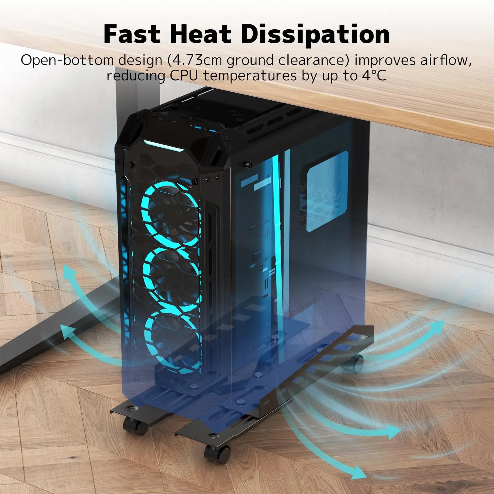 PUTORSEN Computer Tower Stand - Under Desk PC Stand for Floor with Rolling Caster Wheels PUTORSEN