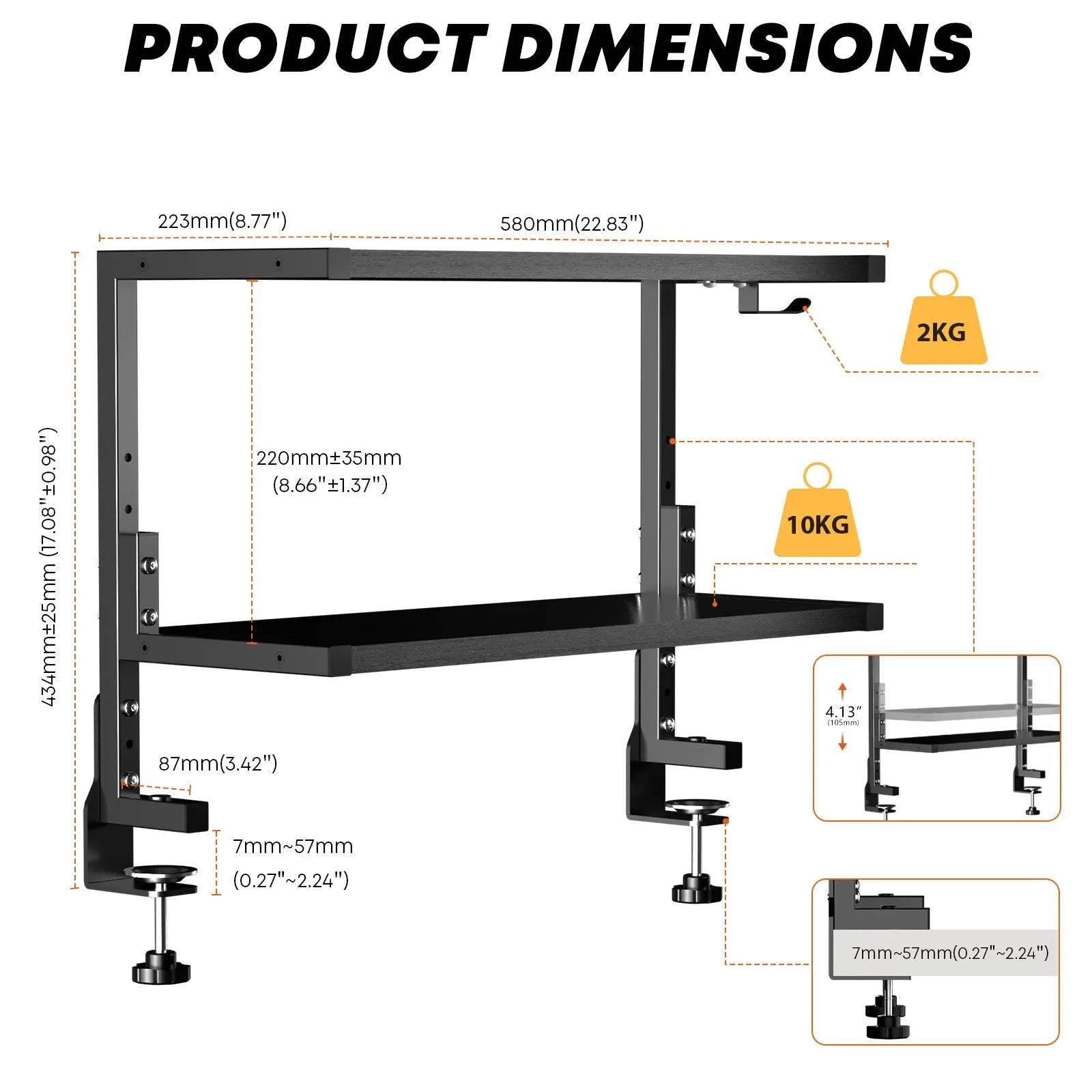 PUTORSEN Desk Shelf Clamp-On Above or Under PUTORSEN