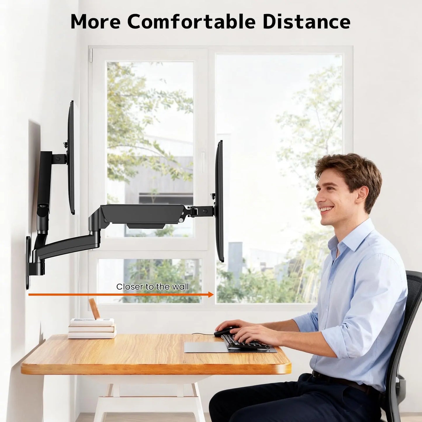 PUTORSEN Dual Monitor Wall Mount for 17-32 inch Flat/Curved Computer Screens, Full Motion Wall Monitor Mount with VESA 75x75/100x100 mm, Each Holds Up to 19.8lbs PUTORSEN