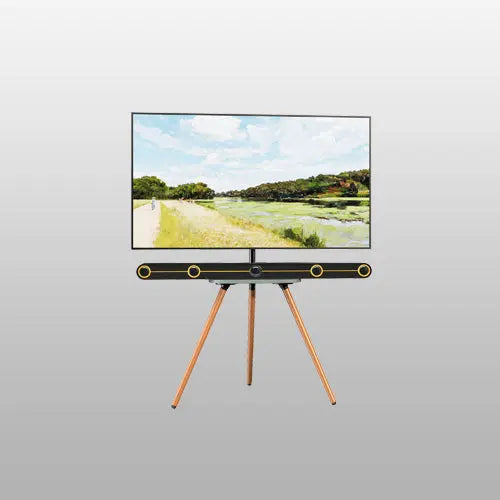 PUTORSEN Easel TV-Stand for 43-65-Inch Screens - Portable Swivel Tripod TV Stand with Wooden Tray, Height Adjustable TV Floor Stand, Max VESA 400x400 mm, Black PUTORSEN