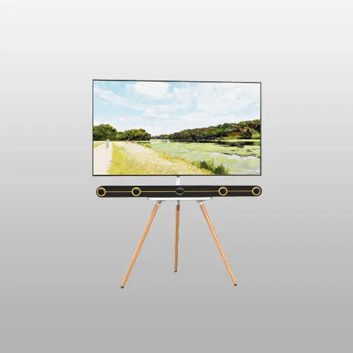 PUTORSEN Easel TV-Stand for 43-65-Inch Screens - Portable Swivel Tripod TV Stand with Wooden Tray, Height Adjustable TV Floor Stand, Max VESA 400x400 mm, Black PUTORSEN