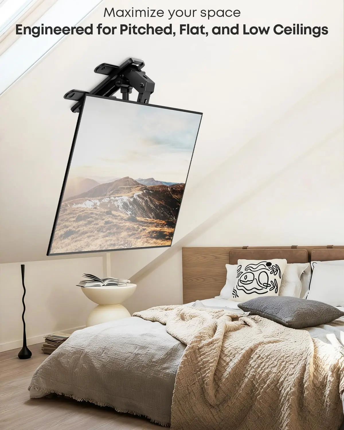 PUTORSEN Electric TV Ceiling Mount for 37-75 Inch TV Mount Ceiling Electric Foldable, Load up to 45 kg, with VESA Adapter Extension Plates, Black PUTORSEN