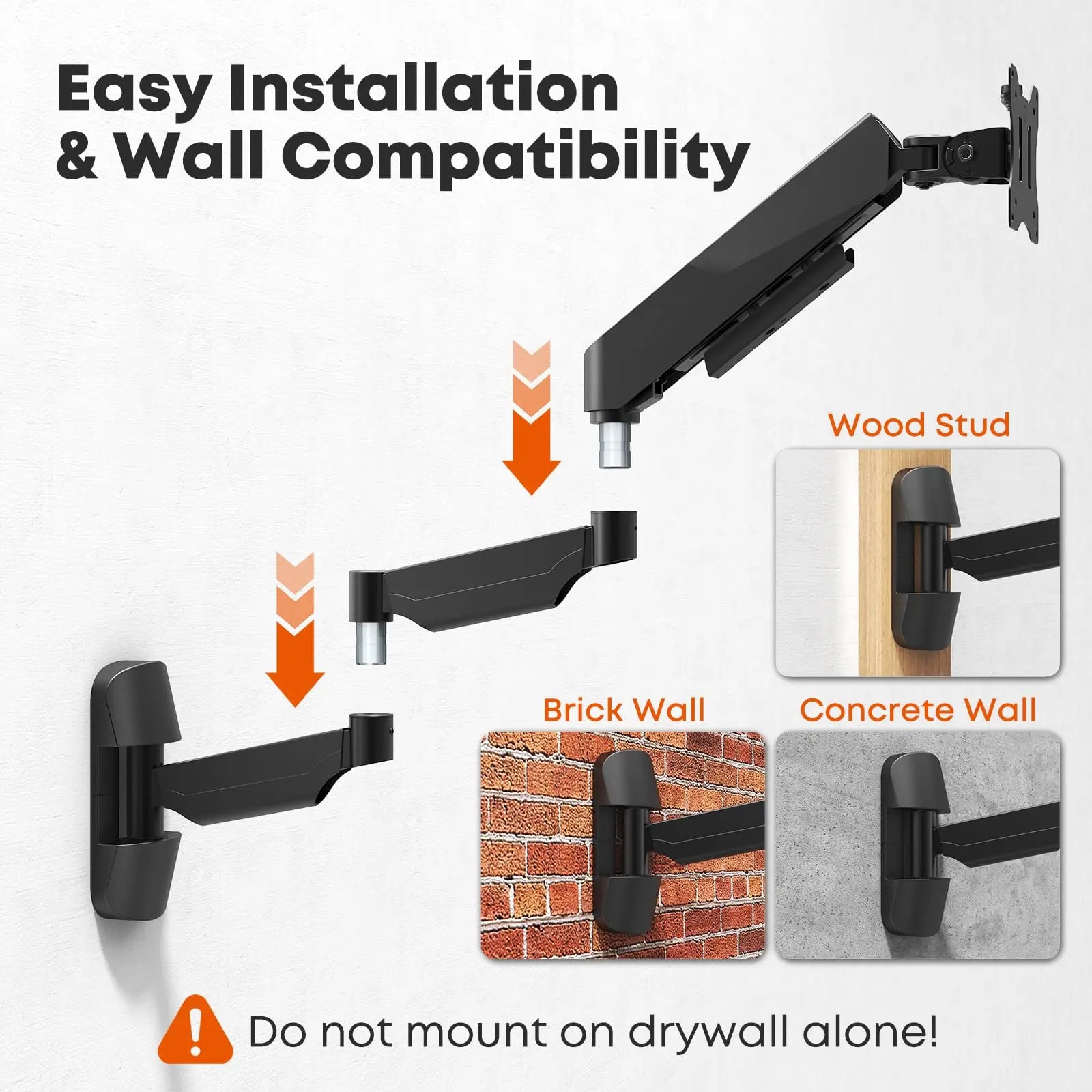 PUTORSEN Extra Long Monitor Wall Mount for up to 45'' Screens, Holds 35.2lbs, VESA 75/100/200 mm, Black PUTORSEN