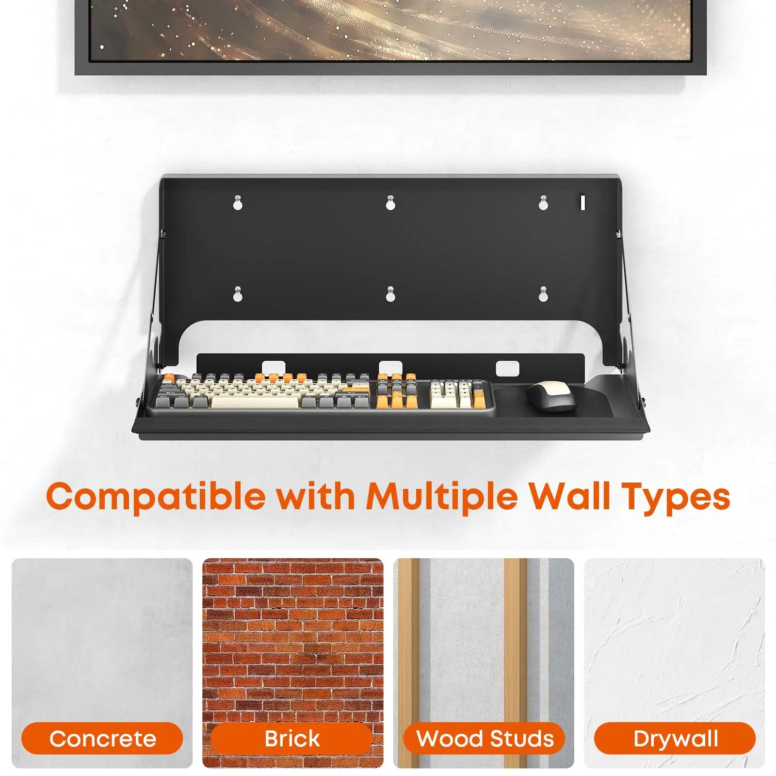 PUTORSEN Flip Down Keyboard Tray Wall-Mount - 24 Inch Computer Keyboard and Mouse Platform Tray, Space Saving Design, Mouse Pad and Wrist Pad Included, Holds Up to 22 lbs PUTORSEN