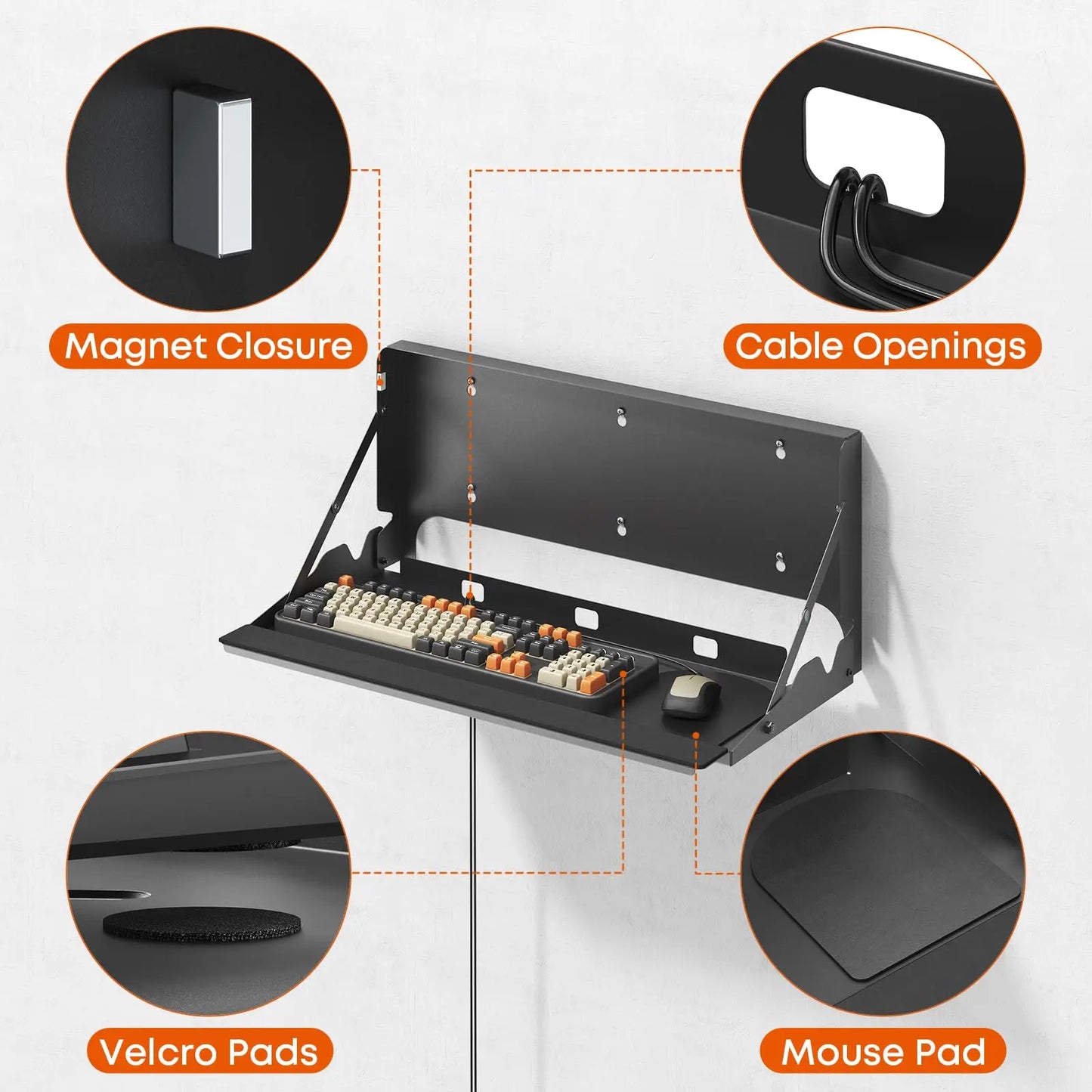 PUTORSEN Flip Down Keyboard Tray Wall-Mount - 24 Inch Computer Keyboard and Mouse Platform Tray, Space Saving Design, Mouse Pad and Wrist Pad Included, Holds Up to 22 lbs PUTORSEN