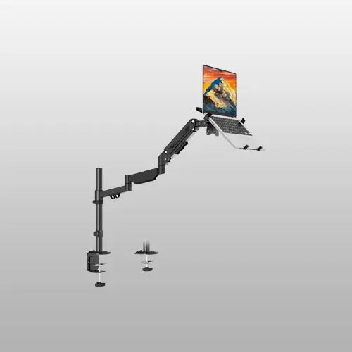 PUTORSEN Laptop Desk Mount, Fits Up to 18" Laptop and 17"-32" Monitor, Max Load 19.84 lbs, Extra Long Monitor Arm with Laptop Tray, Detachable Middle Section Arm, Angle Adjustable, VESA 75/100mm PUTORSEN