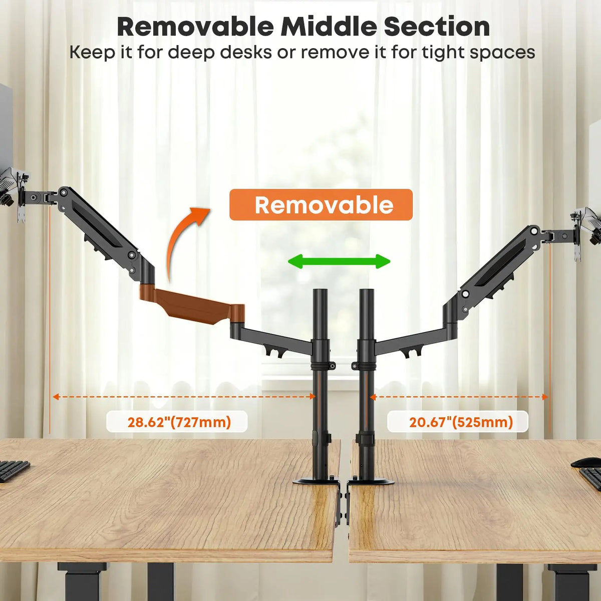 PUTORSEN Laptop Desk Mount, Fits Up to 18" Laptop and 17"-32" Monitor, Max Load 19.84 lbs, Extra Long Monitor Arm with Laptop Tray, Detachable Middle Section Arm, Angle Adjustable, VESA 75/100mm PUTORSEN