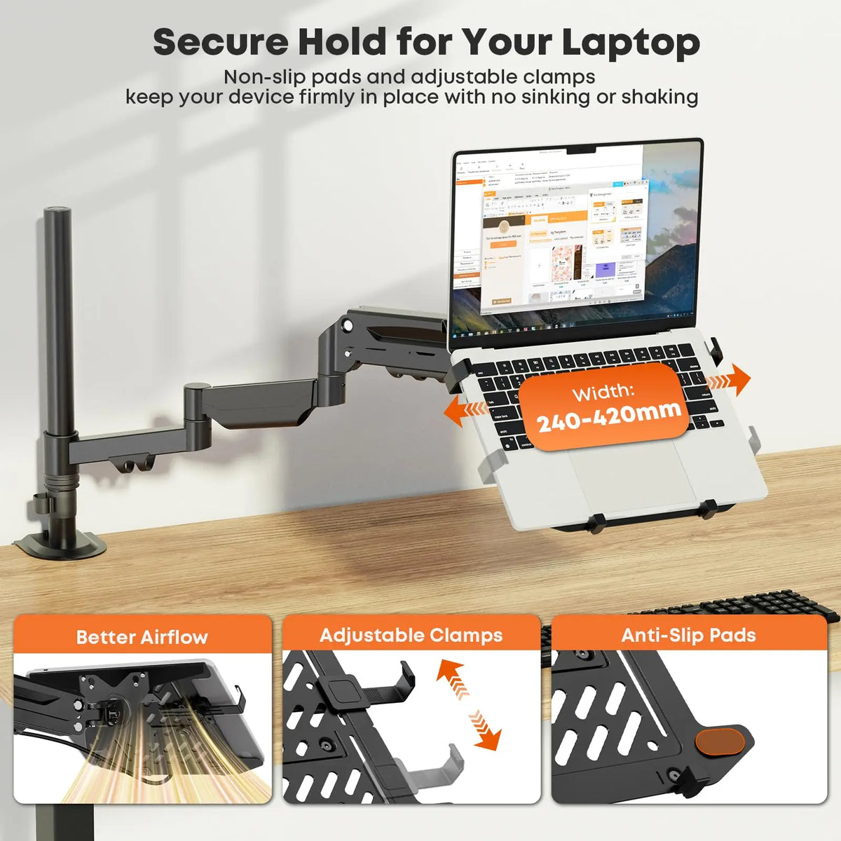 PUTORSEN Laptop Desk Mount, Fits Up to 18" Laptop and 17"-32" Monitor, Max Load 19.84 lbs, Extra Long Monitor Arm with Laptop Tray, Detachable Middle Section Arm, Angle Adjustable, VESA 75/100mm PUTORSEN