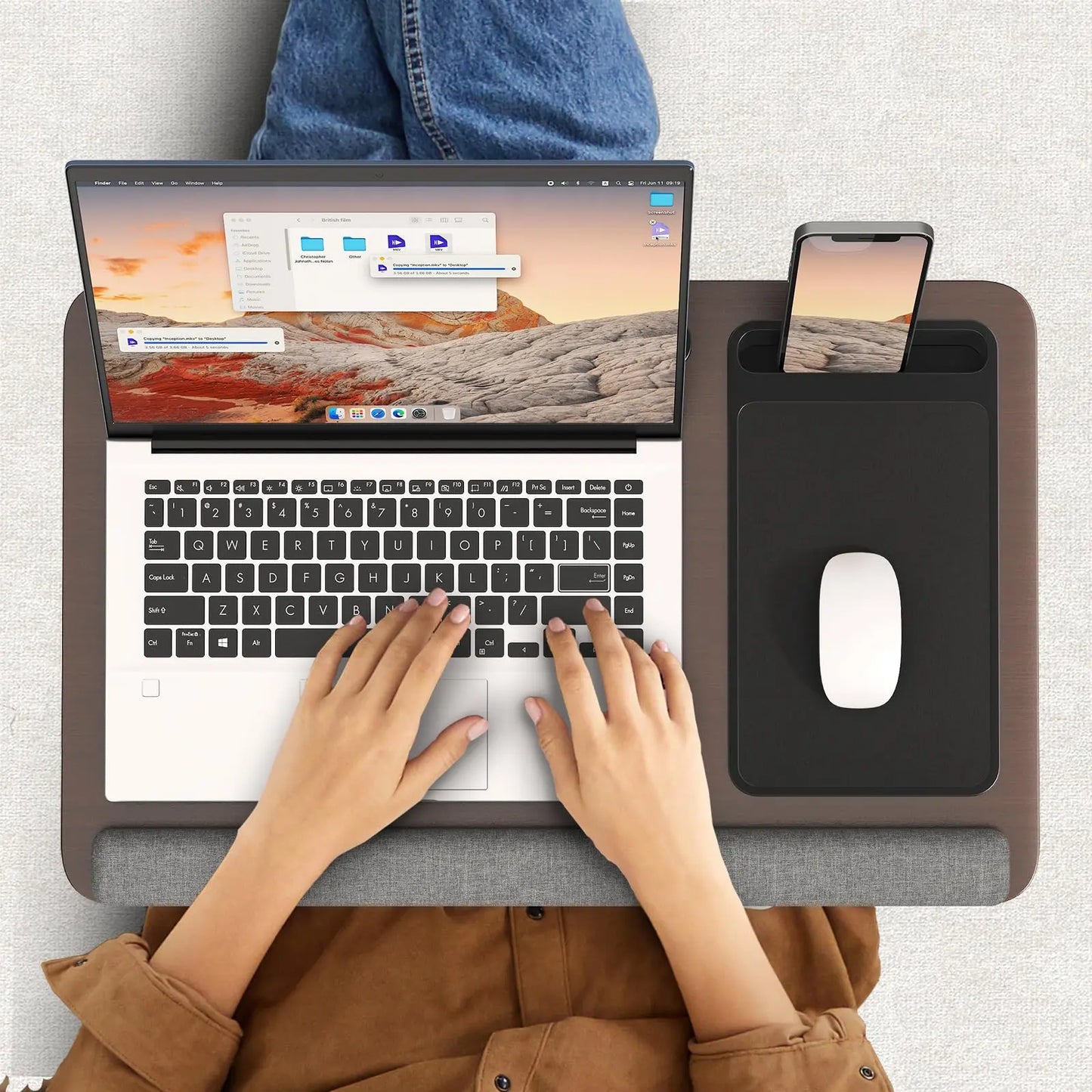 PUTORSEN Laptop Laptop Desk with Pillow Cushion, Fits Laptops up to 17.3 Inches, with Anti-Slip Strip and Storage Function for Home Gray PUTORSEN