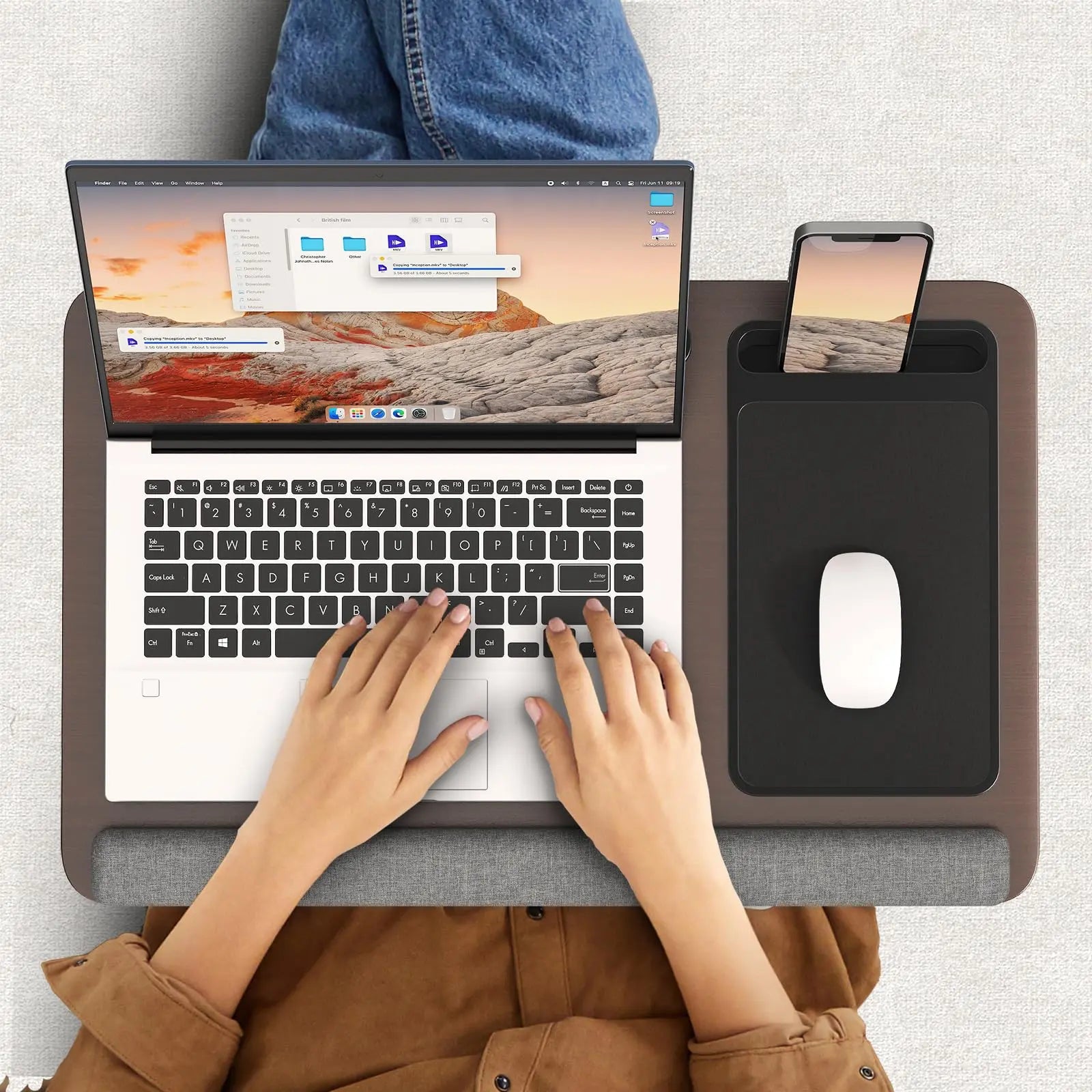 PUTORSEN Laptop Laptop Desk with Pillow Cushion, Fits Laptops up to 17.3 Inches, with Anti-Slip Strip and Storage Function for Home Gray PUTORSEN