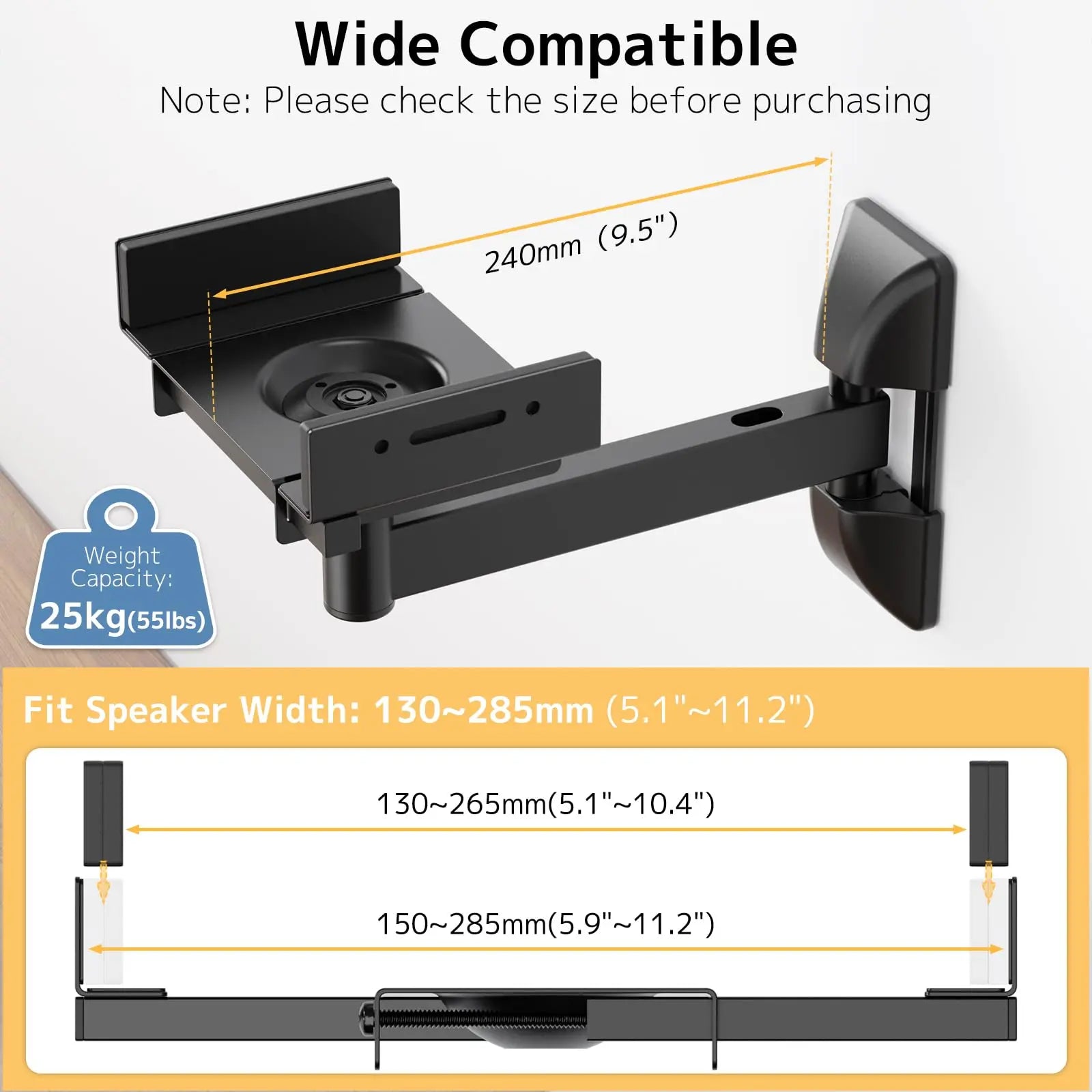 PUTORSEN Lautsprecher Wandhalterung - Voll einstellbare Universal Lautsprecher Halterung Wand, 2 Pack Boxen Wandhalterung, hält bis zu 25kg PUTORSEN